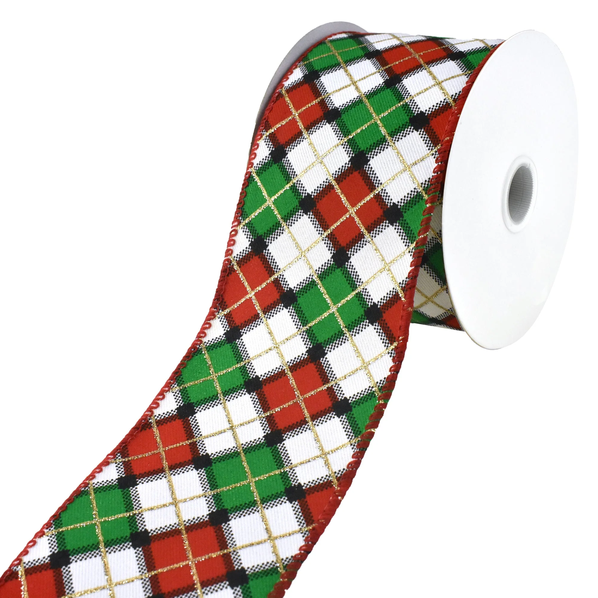 Glitter Christmas Claire Plaid Wired Ribbon, 2-1/2-Inch, 10-Yard - Image 3