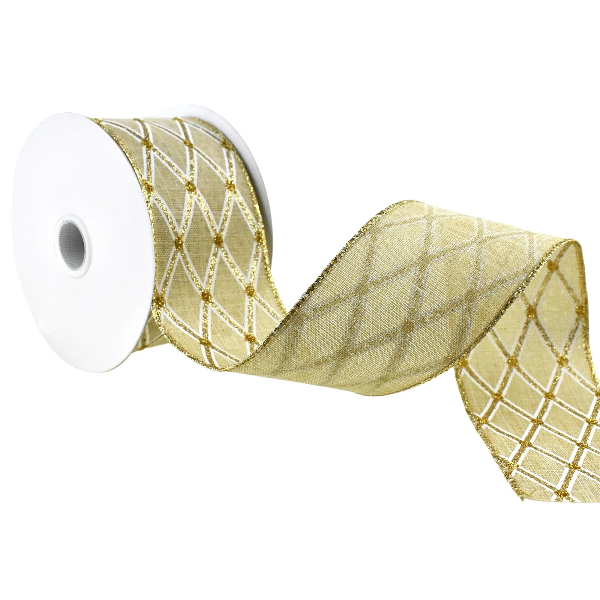 Glitter Diamond Faux Linen Wired Ribbon, 2-1/2-Inch, 10-Yard - Natural - Image 3