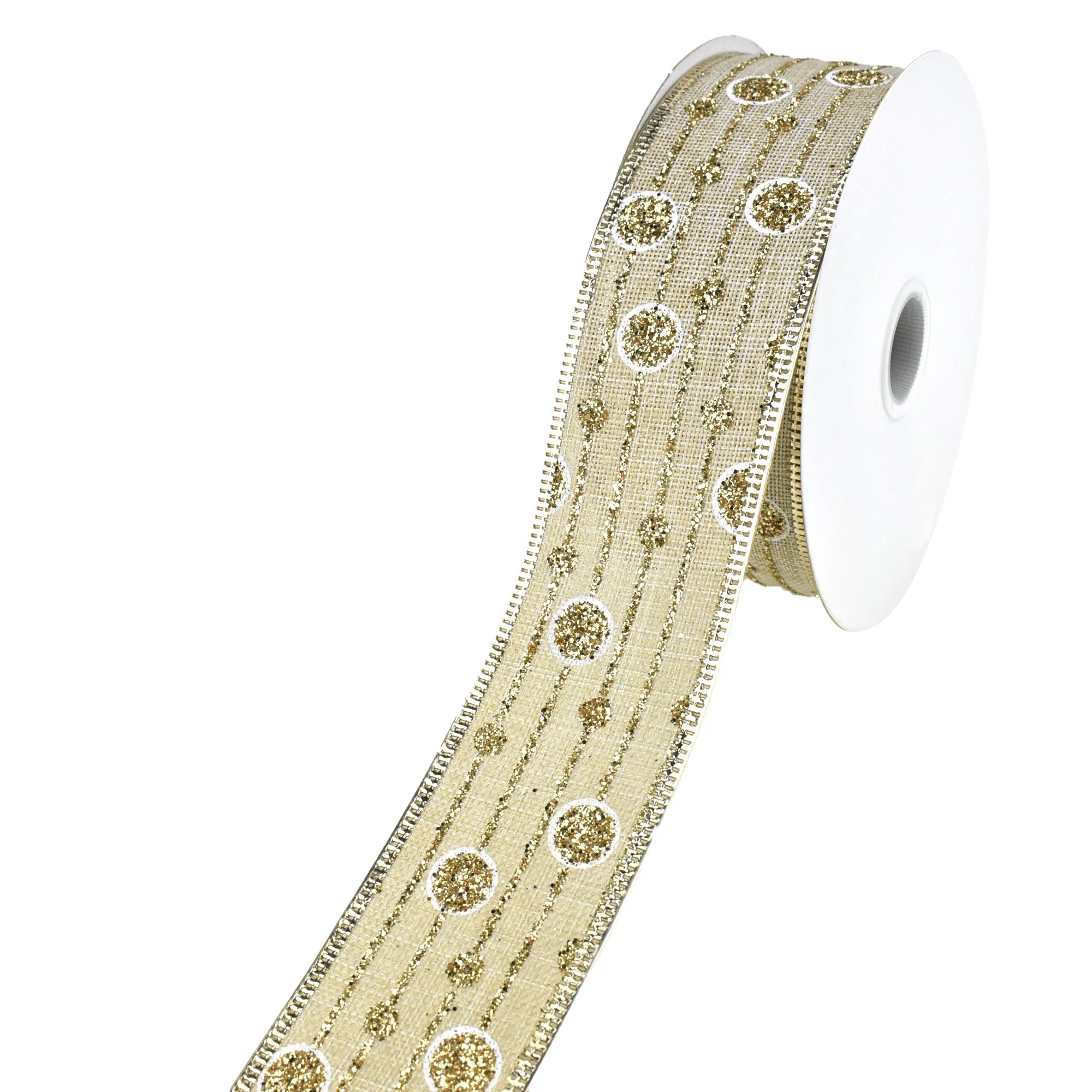Christmas Glitter Dots and Stripes Wired Ribbon, 1-1/2-Inch, 10-Yard - Image 2