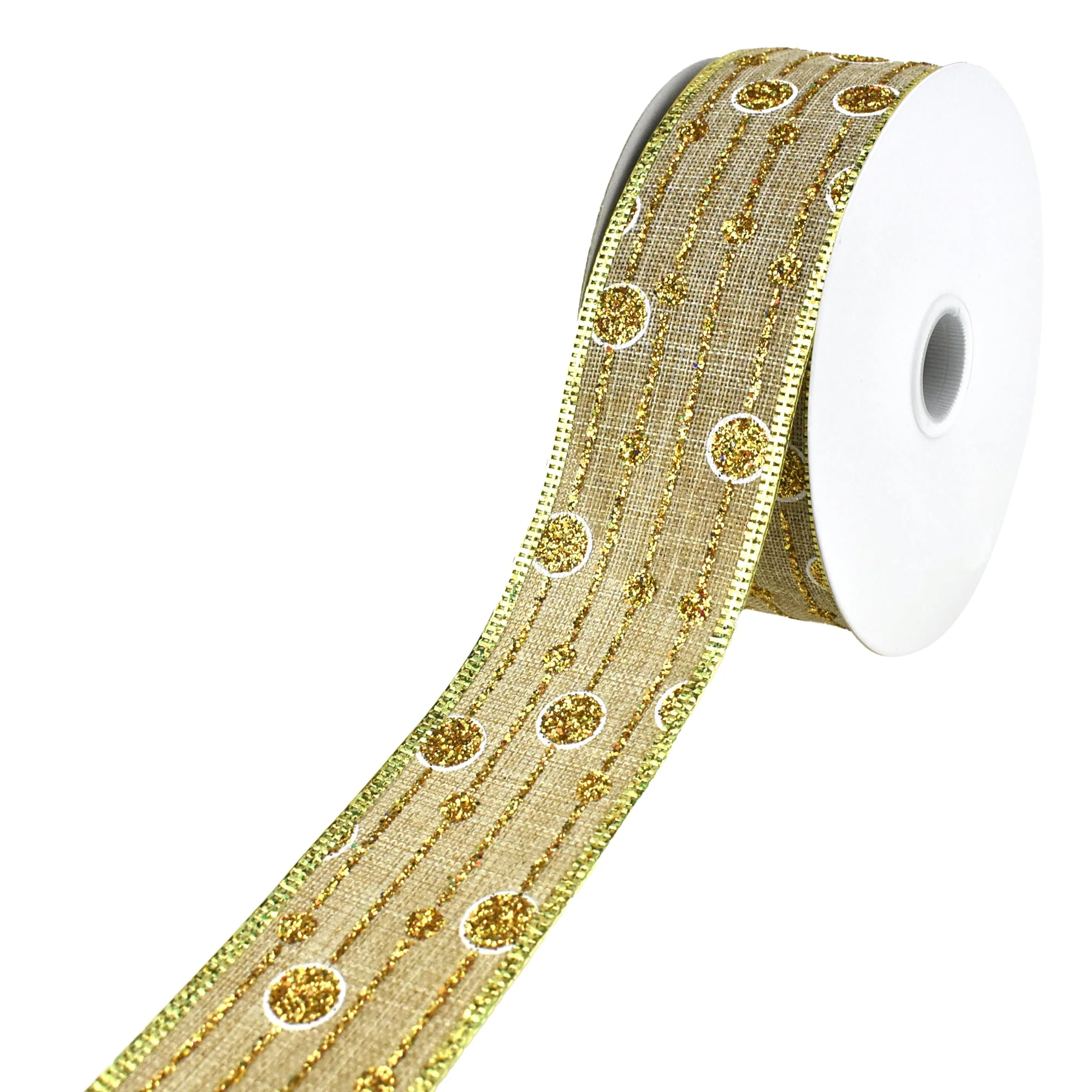 Christmas Glitter Dots and Stripes Wired Ribbon, 1-1/2-Inch, 10-Yard - Image 3