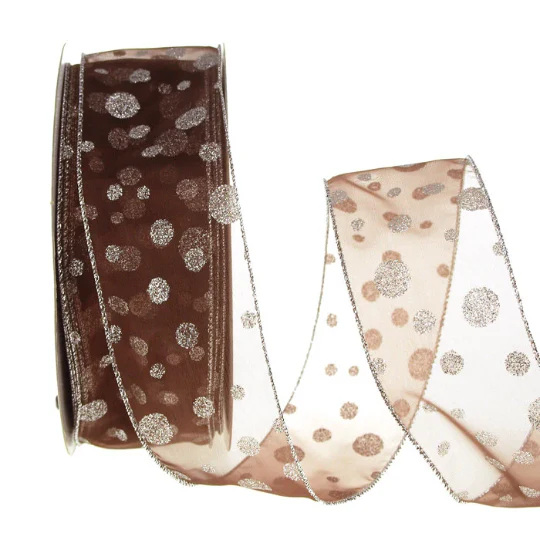Glitter Dots Gold Organza Ribbon Wired Edge, 2-1/2-inch, 50-yard - Image 3