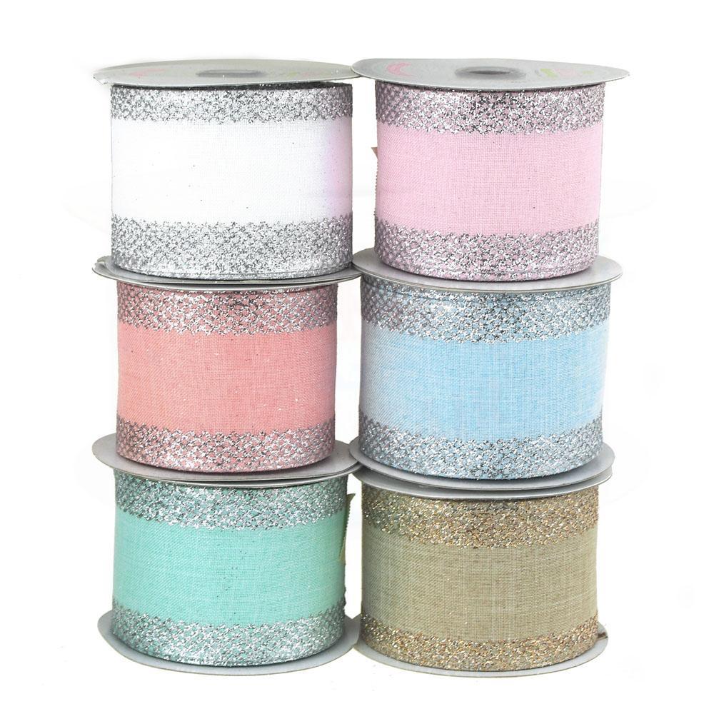 Glitter-Edge Criss-Cross Canvas Ribbon, 2-1/2-inch, 10 Yards