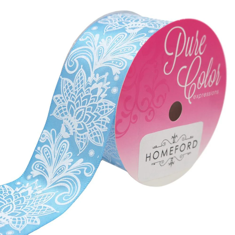 Glitter Floral Lace Satin Ribbon, 1-1/2-Inch, 3-Yard - Image 3