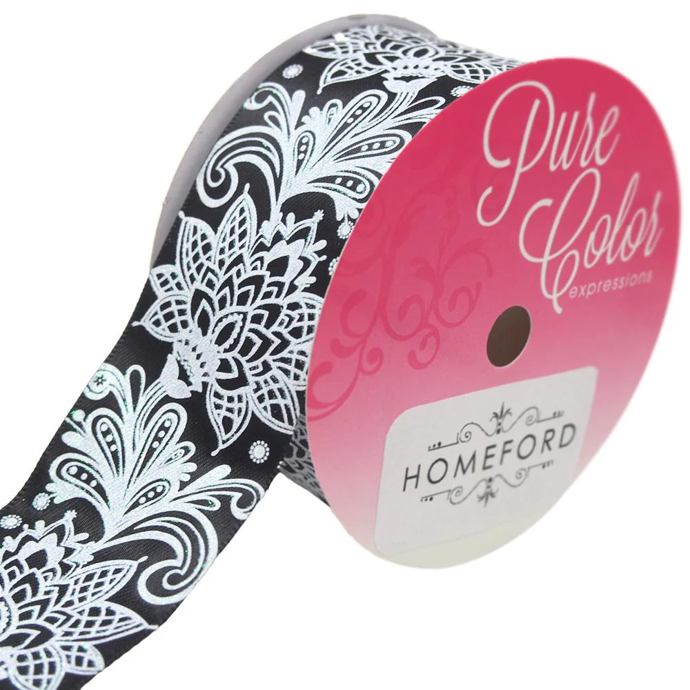 Glitter Floral Lace Satin Ribbon, 1-1/2-Inch, 3-Yard - Image 5