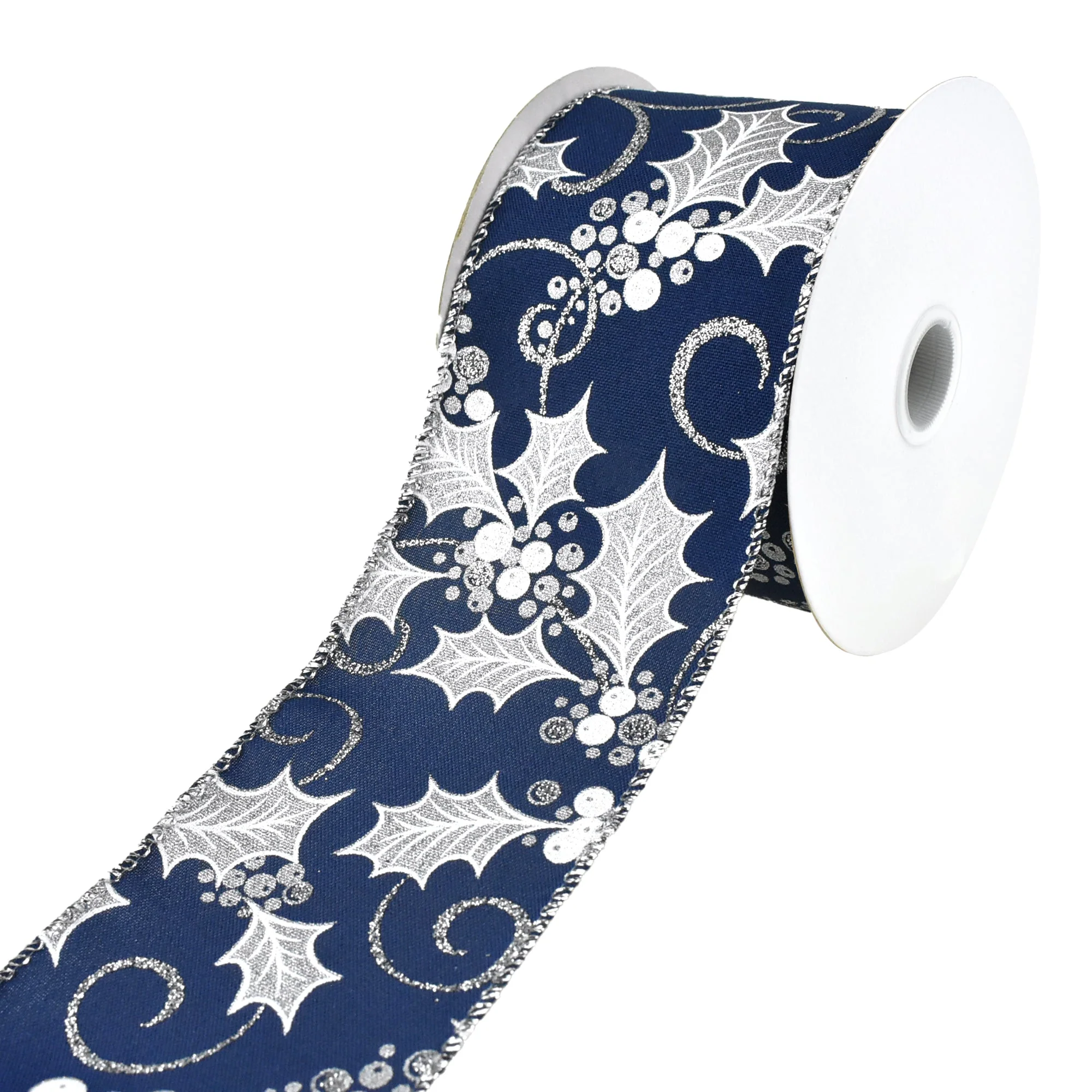 Christmas Glitter Holly Berries and Swirls Wired Ribbon, 2-1/2-Inch, 10-Yard - Image 3