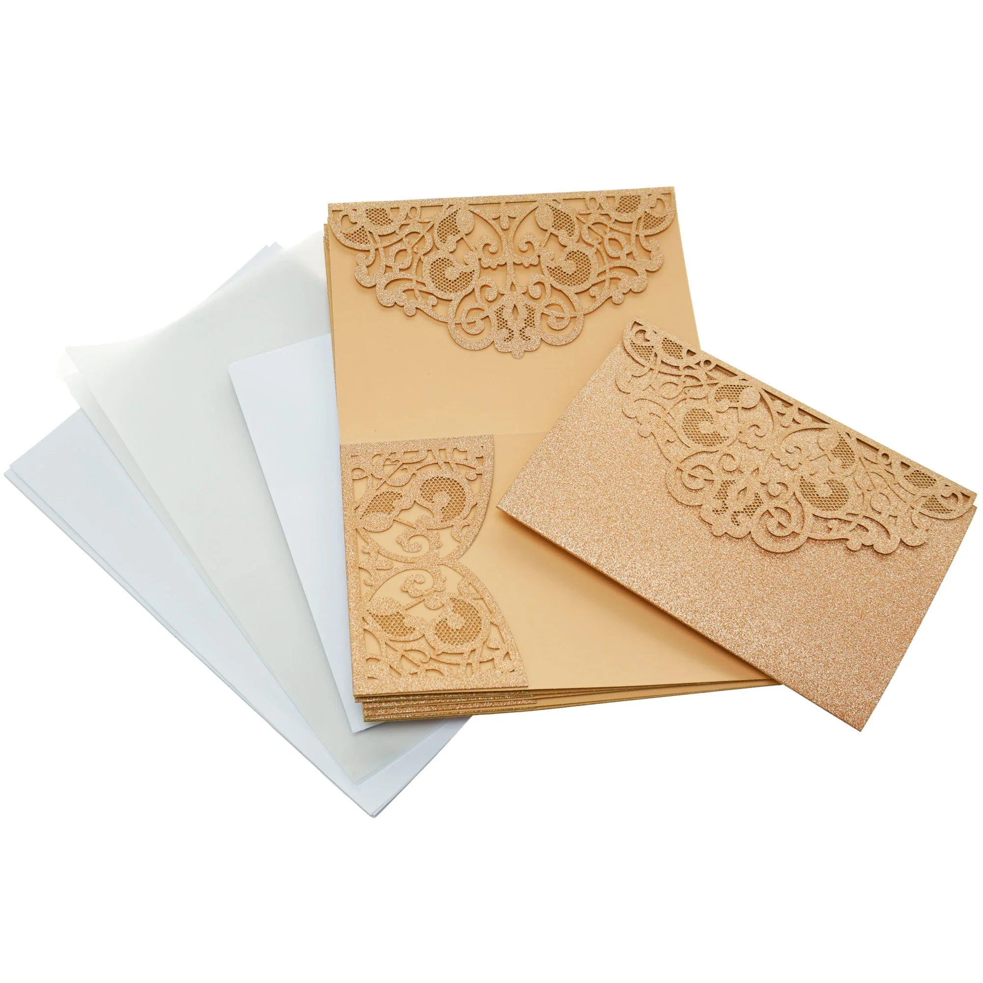 Glitter Laser-Cut Ornate Design with Pocket Blank Invitations, 5-Inch, 8-Count - Image 2