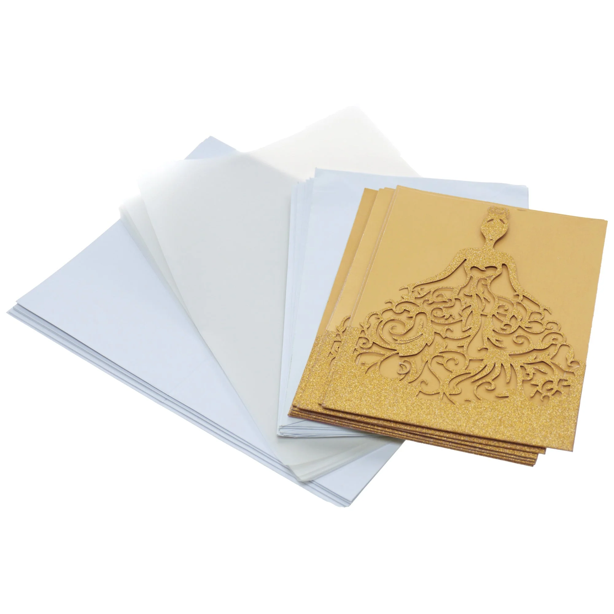 Glitter Laser-Cut Woman in Dress Blank Invitations, 7-Inch, 8-Count - Image 2
