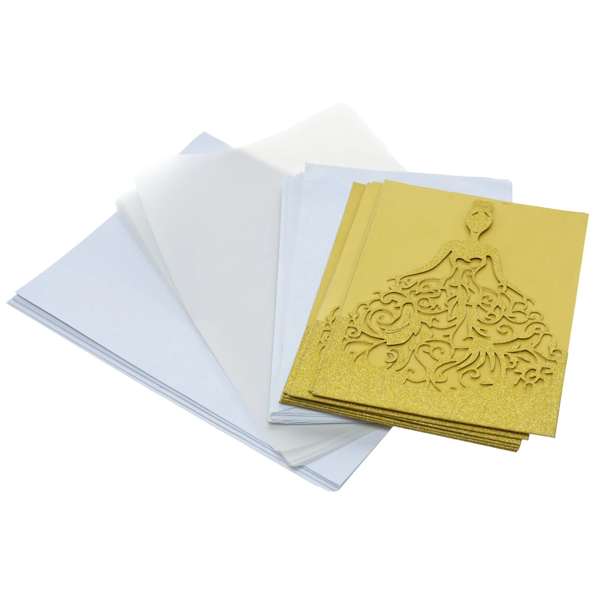 Glitter Laser-Cut Woman in Dress Blank Invitations, 7-Inch, 8-Count - Image 3