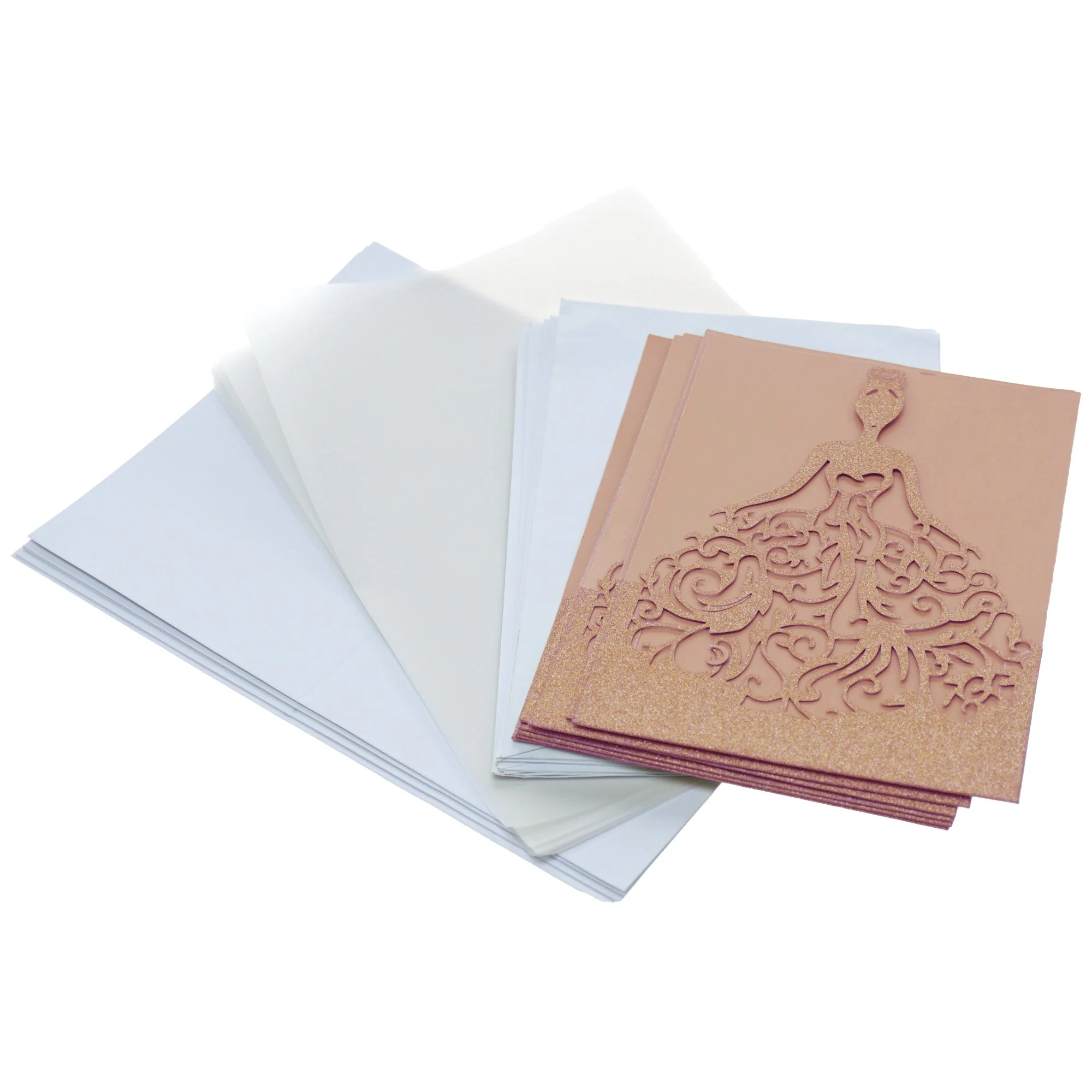 Glitter Laser-Cut Woman in Dress Blank Invitations, 7-Inch, 8-Count - Image 4