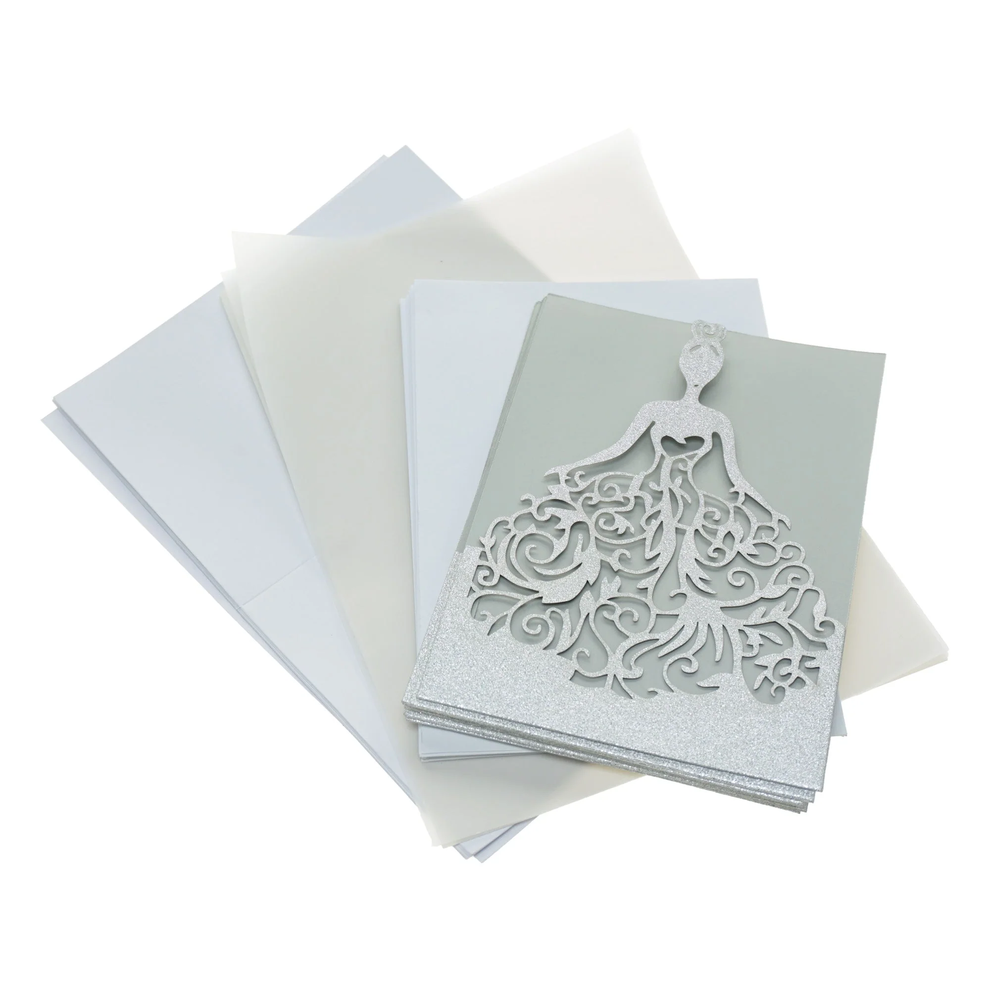 Glitter Laser-Cut Woman in Dress Blank Invitations, 7-Inch, 8-Count - Image 5
