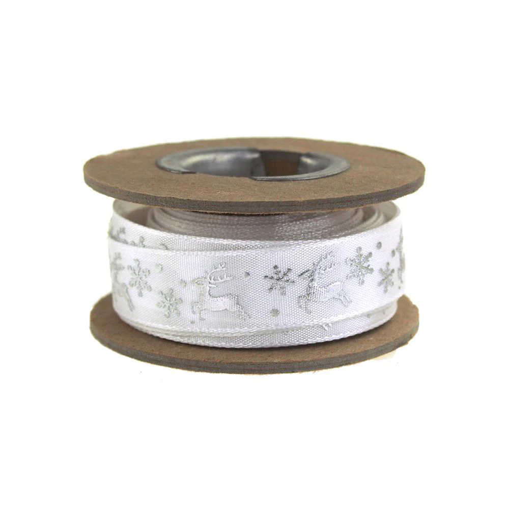 Glitter Reindeer Satin Ribbon, 5/8-inch, 9-yard - Image 2