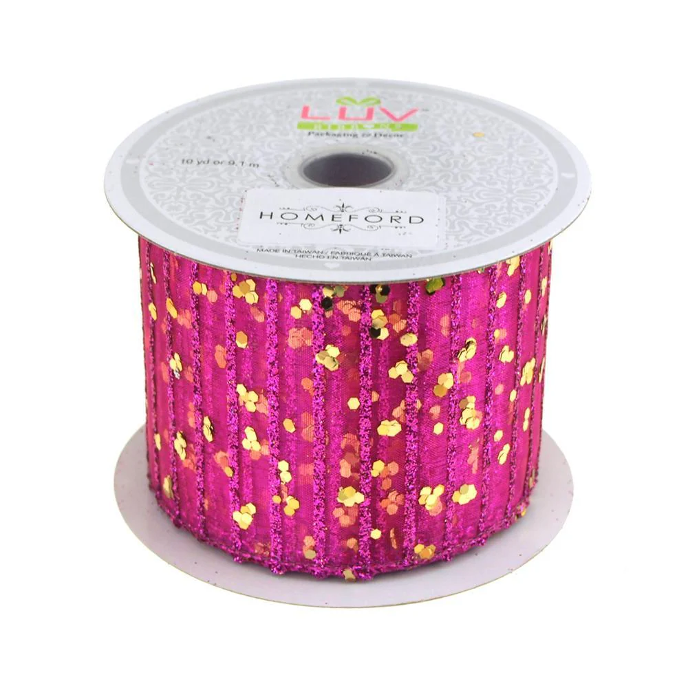 Glitter Stripes Gold Confetti Christmas Ribbon, 2-1/2-inch, 10-yard - Image 3