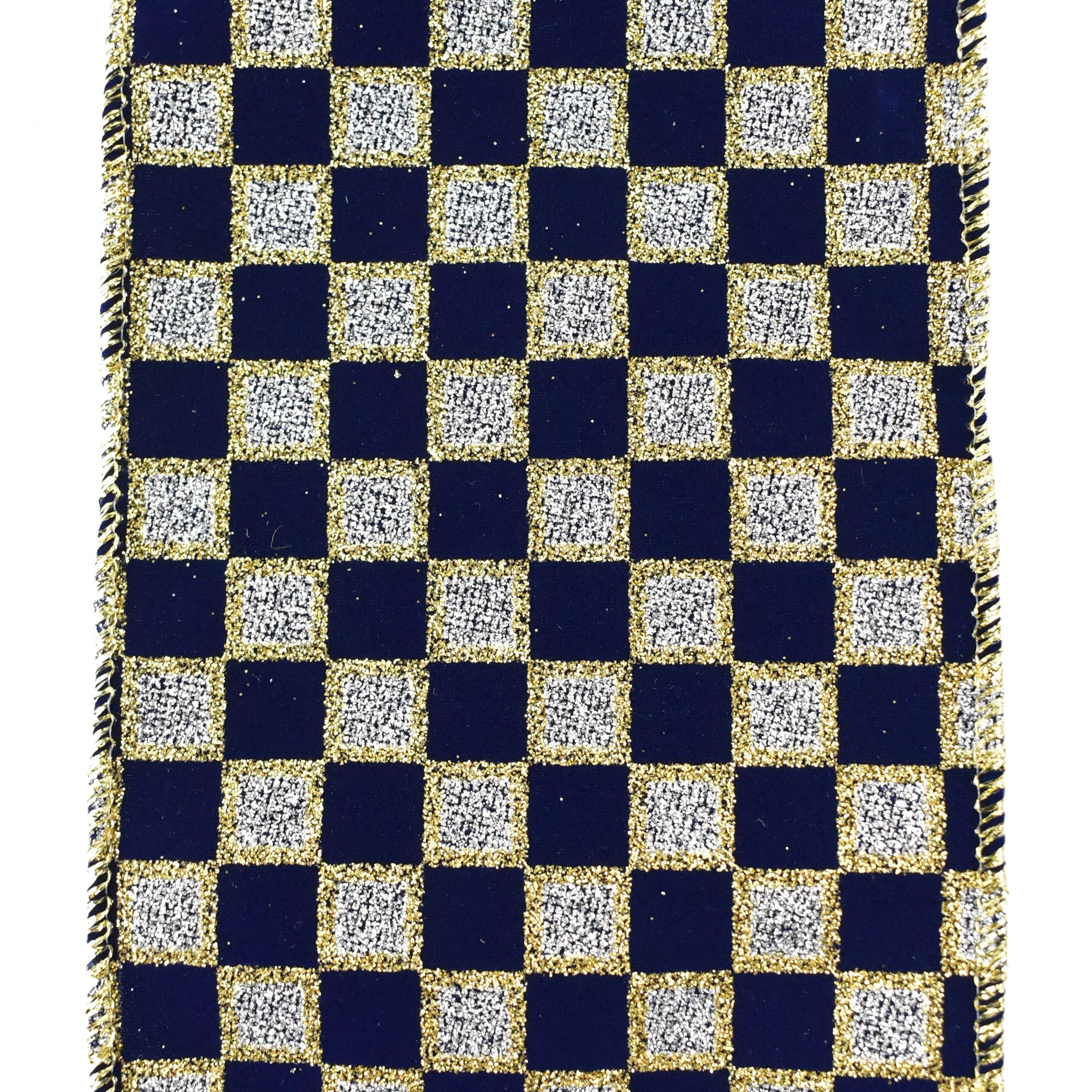 Glittered Checker Board Wired Ribbon, 4-Inch, 10-Yard - Navy Blue/Silver - Image 3