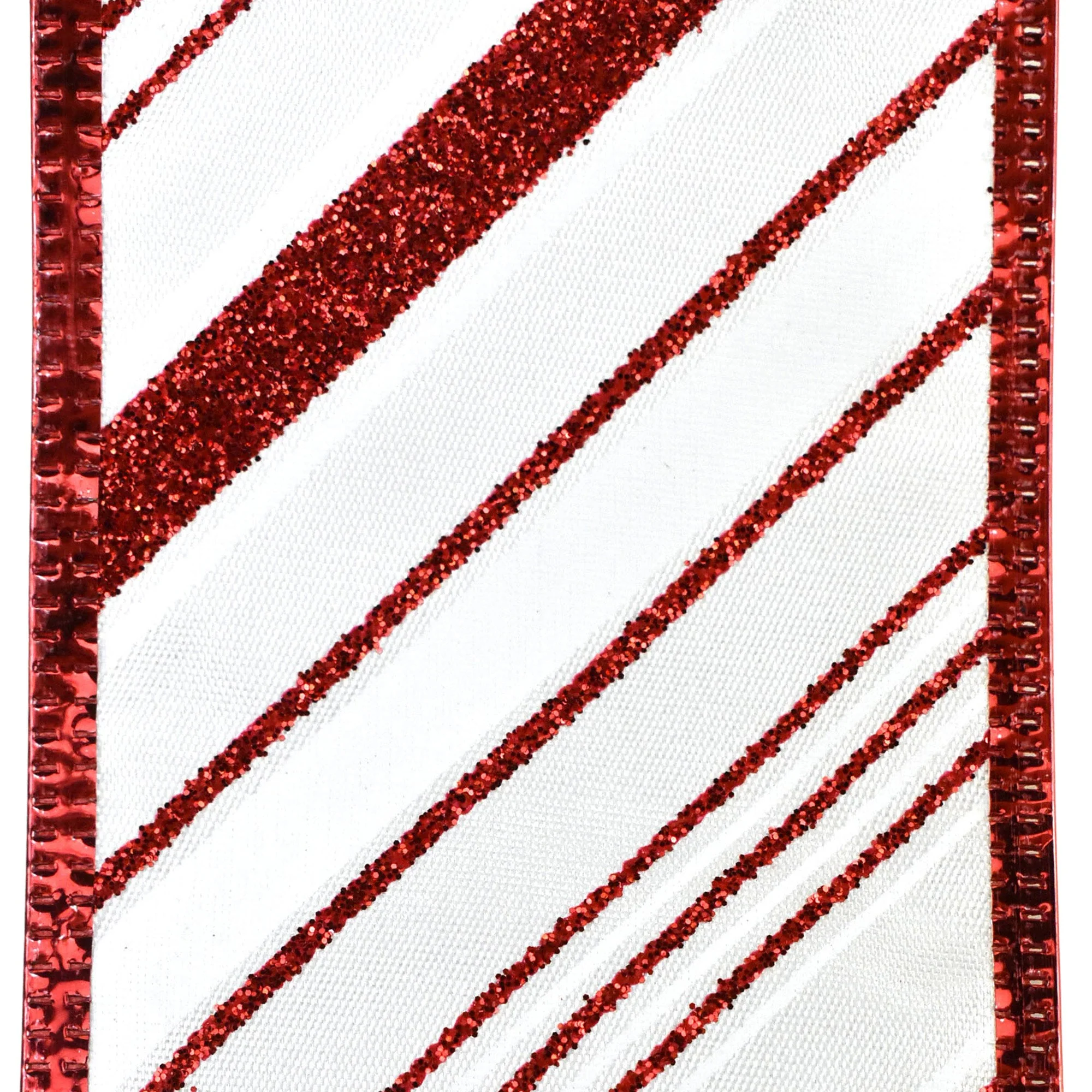 Glittered Christmas Diagonal Stripes Wired Ribbon, 2-1/2-Inch, 10-Yard - Image 3
