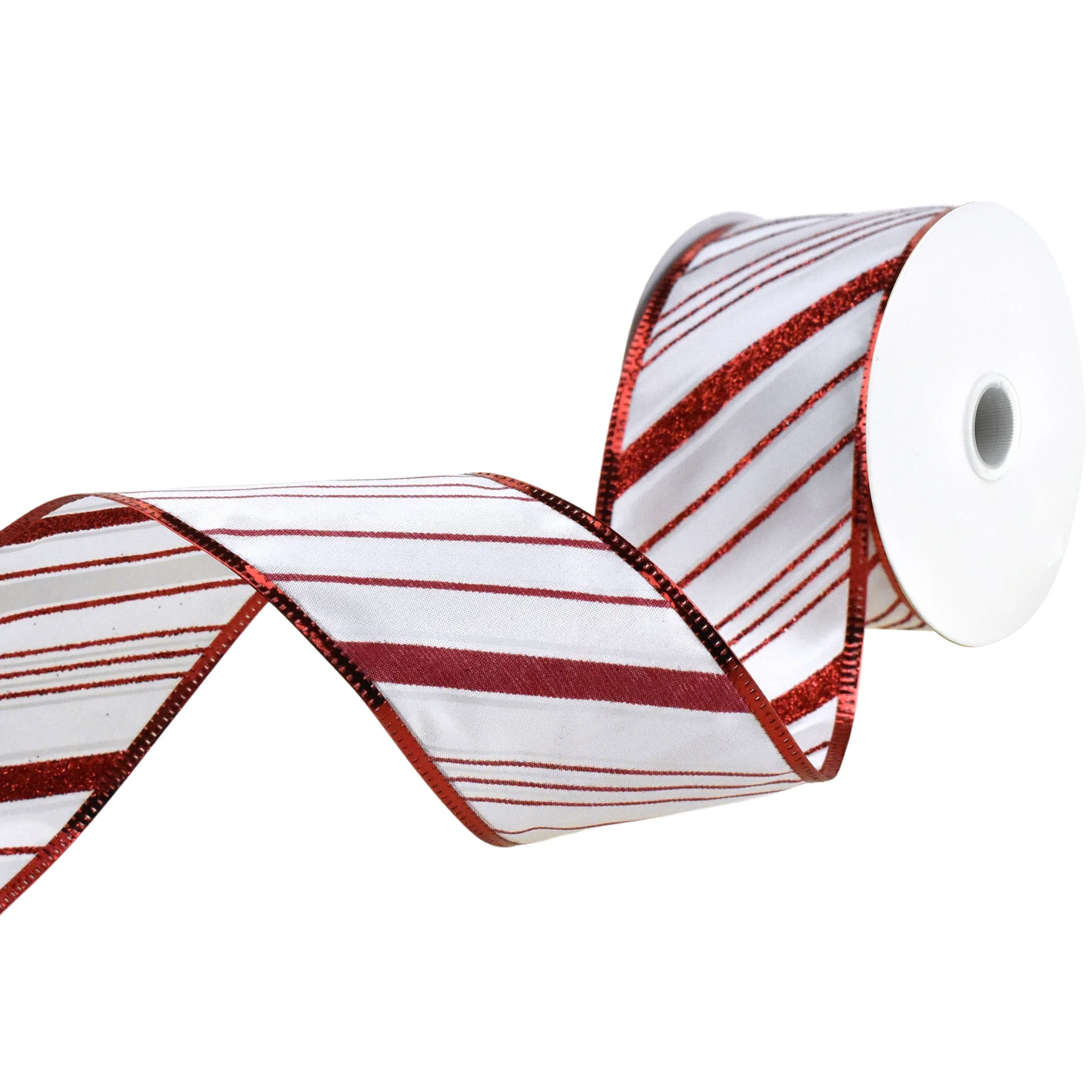 Glittered Christmas Diagonal Stripes Wired Ribbon, 2-1/2-Inch, 10-Yard - Image 4