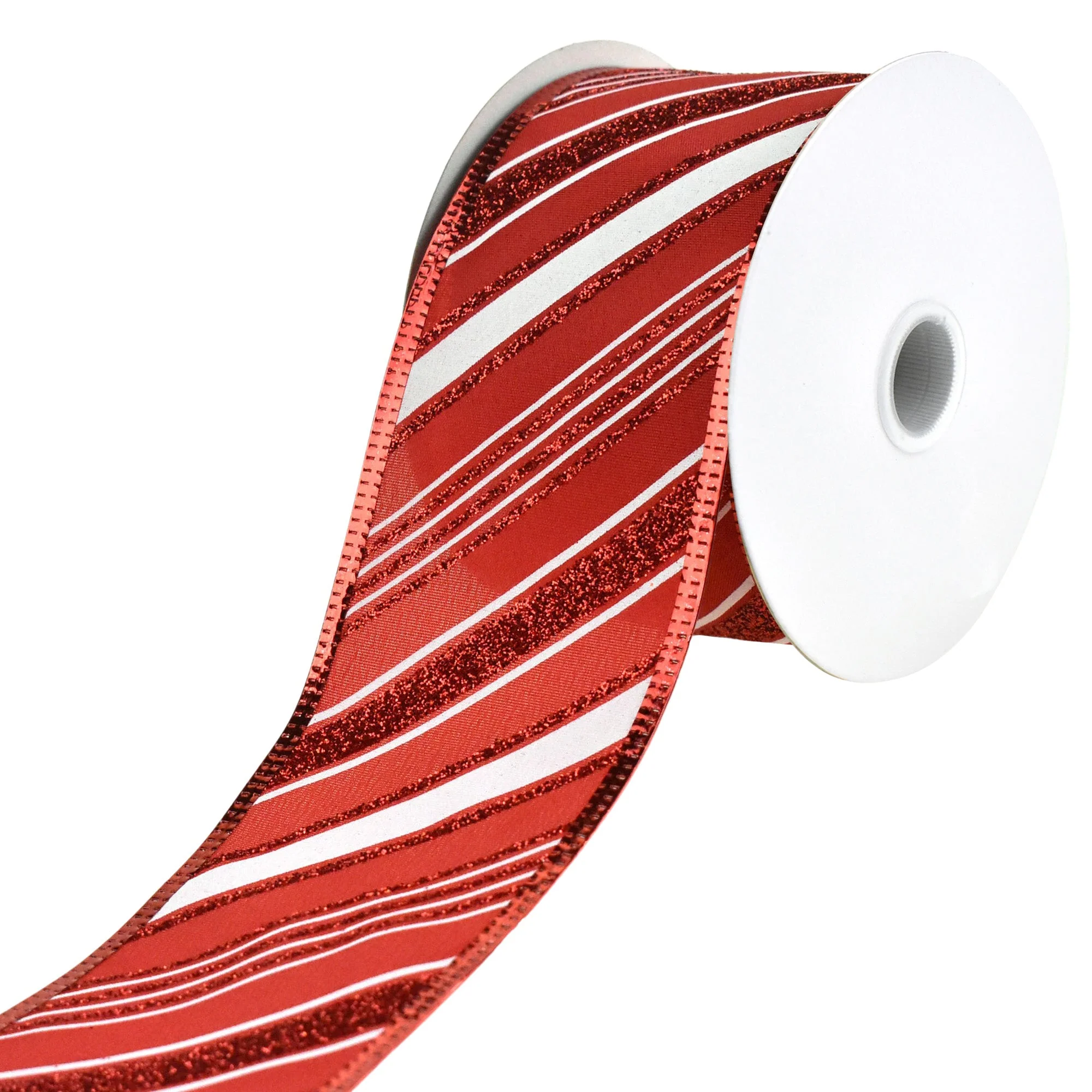 Glittered Christmas Diagonal Stripes Wired Ribbon, 2-1/2-Inch, 10-Yard - Image 5