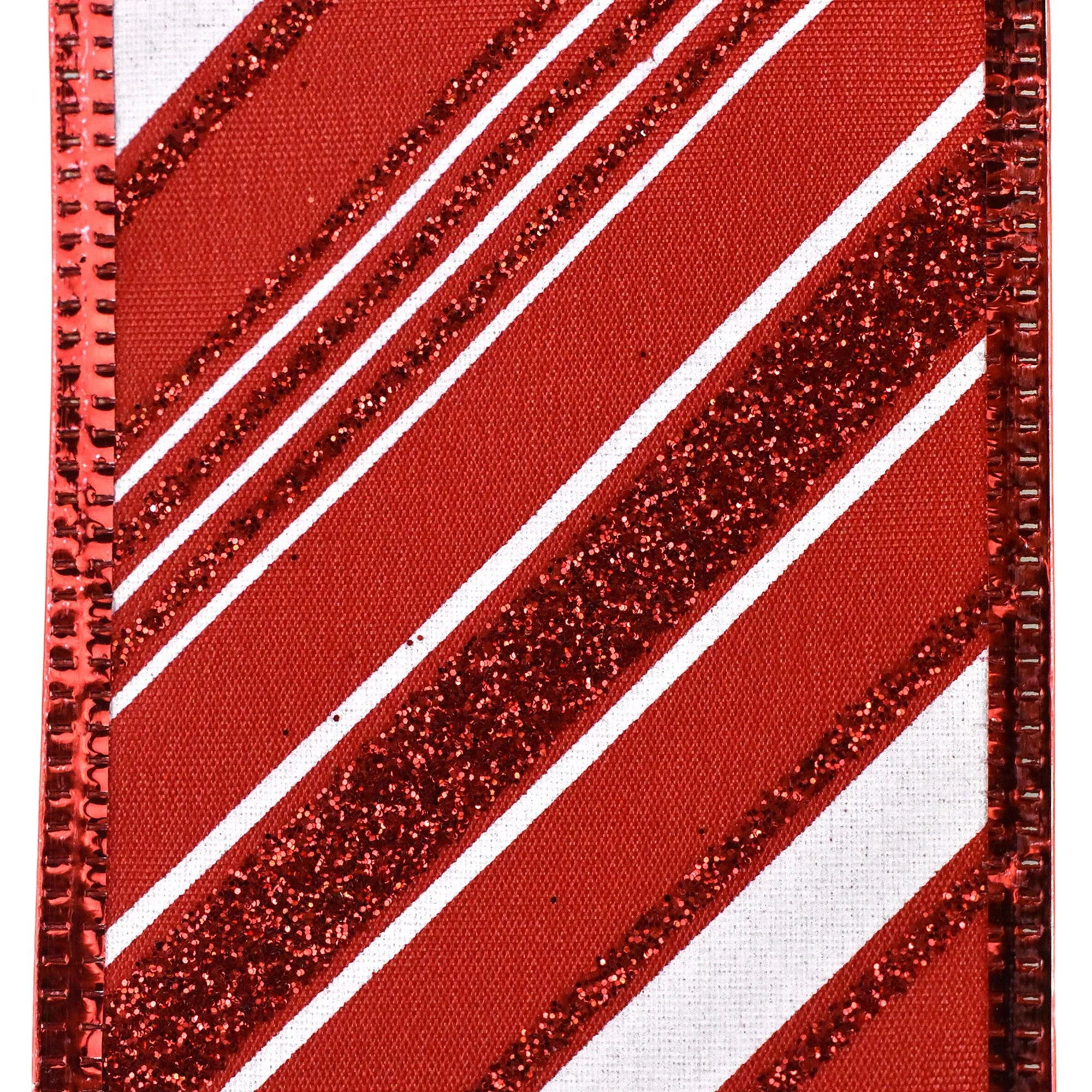 Glittered Christmas Diagonal Stripes Wired Ribbon, 2-1/2-Inch, 10-Yard - Image 6
