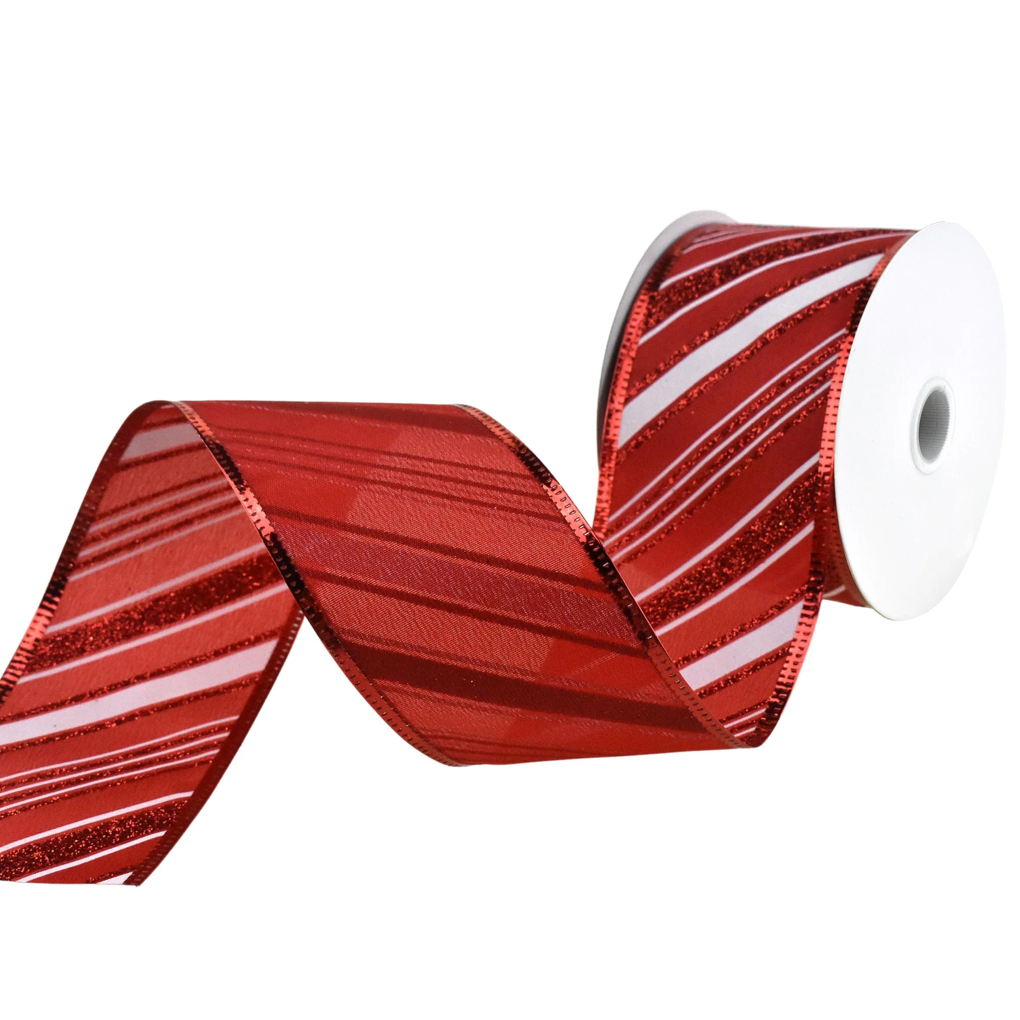 Glittered Christmas Diagonal Stripes Wired Ribbon, 2-1/2-Inch, 10-Yard - Image 7