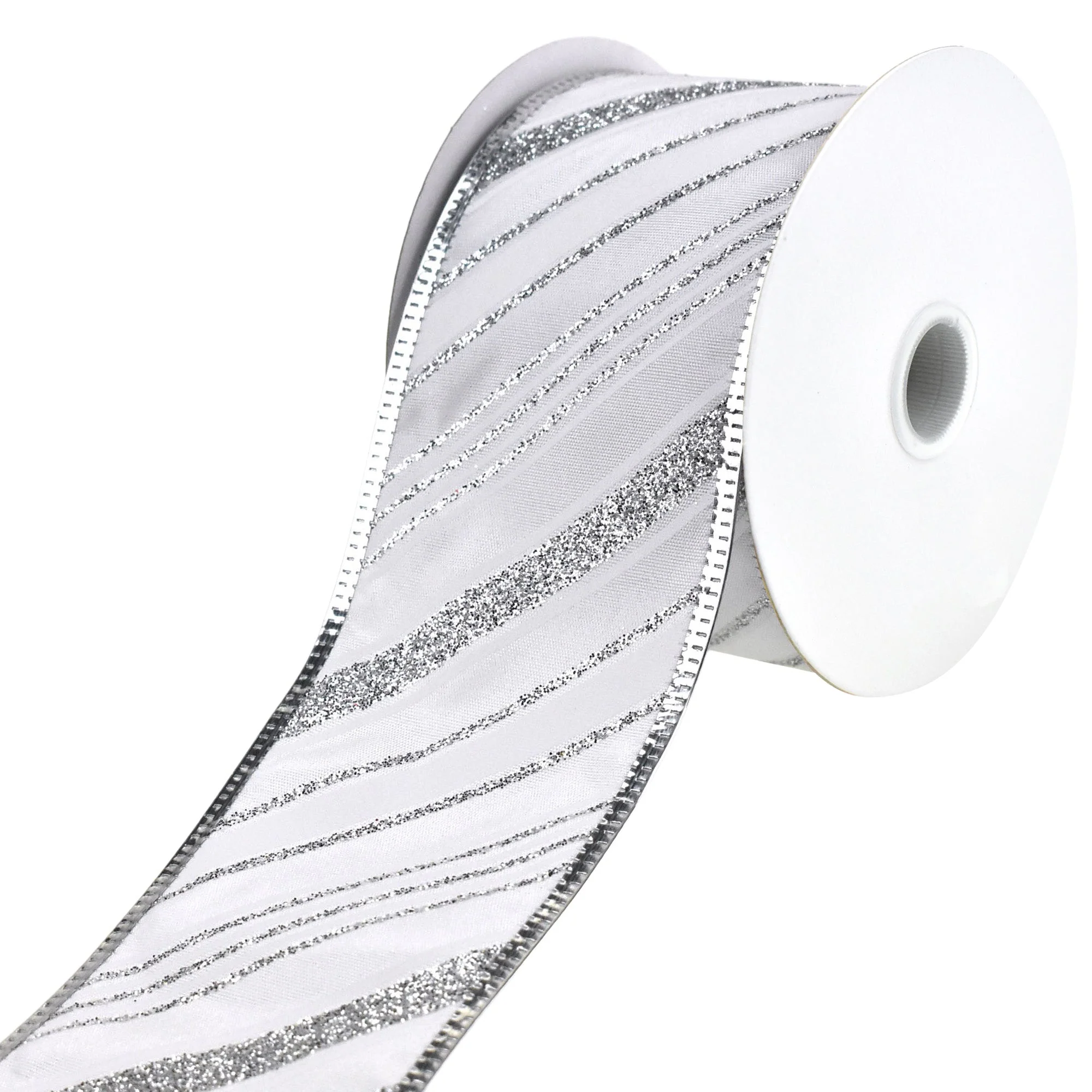 Glittered Christmas Diagonal Stripes Wired Ribbon, 2-1/2-Inch, 10-Yard - Image 8