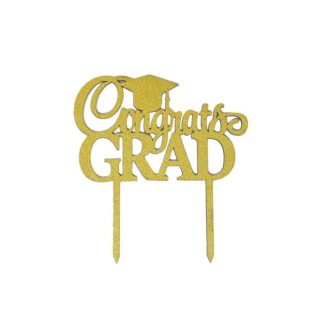 Glittered "Congrats Grad" Cake Topper, 6-Inch - Image 2