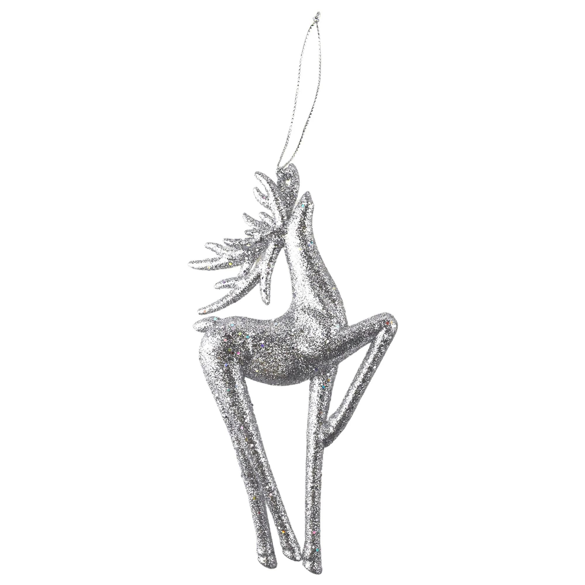 Glittered Deer Christmas Ornaments, 6-Inch, 2-Piece - Silver - Image 3