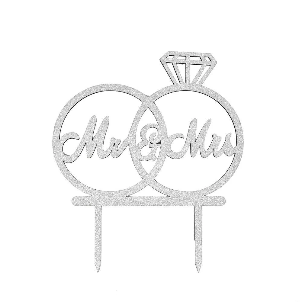 Glittered "Mr & Mrs" Rings Cake Topper, 5-7/8-Inch - Image 3