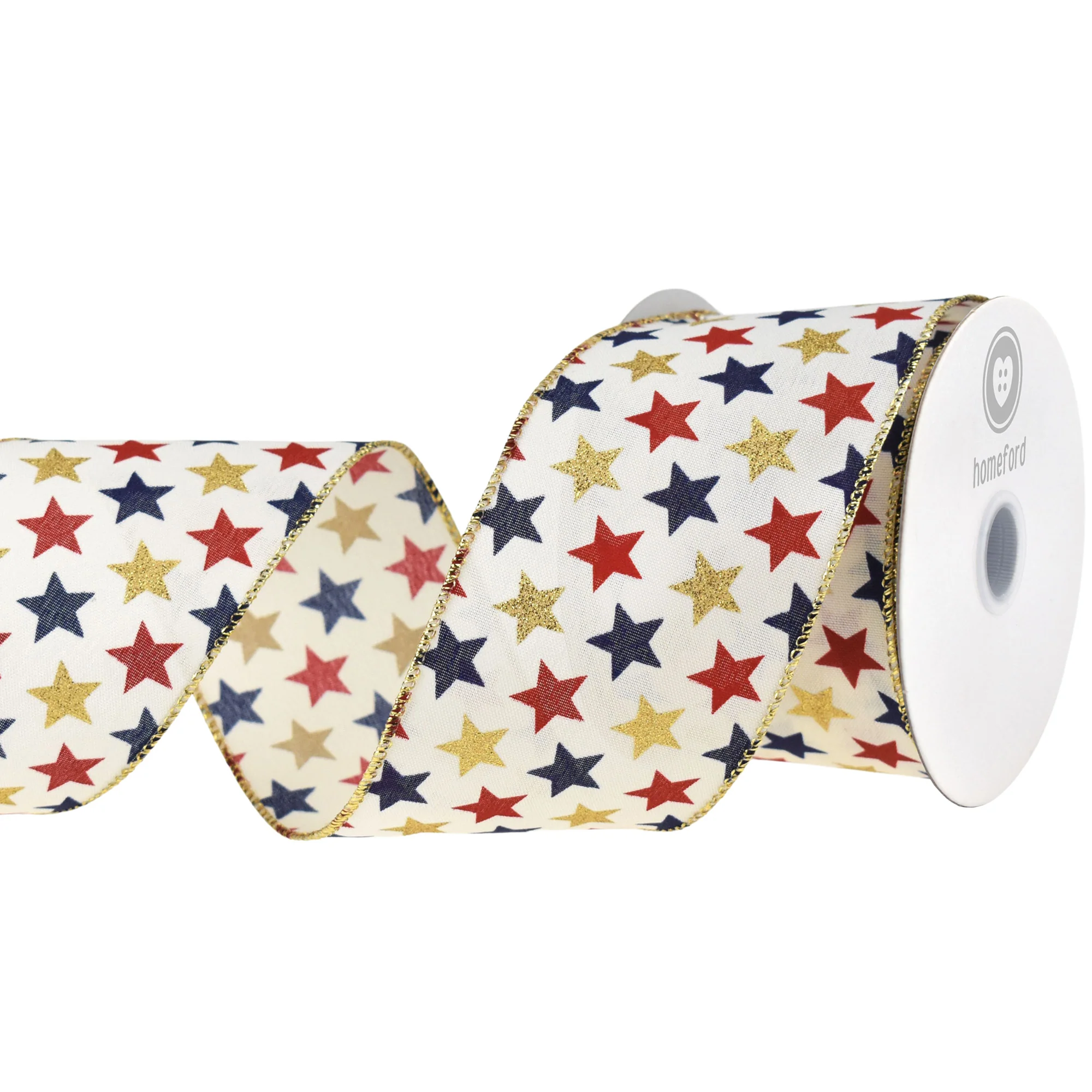 Glittered Patriotic Stars Satin Wired Ribbon, 2-1/2-inch, 10-yard - Image 2