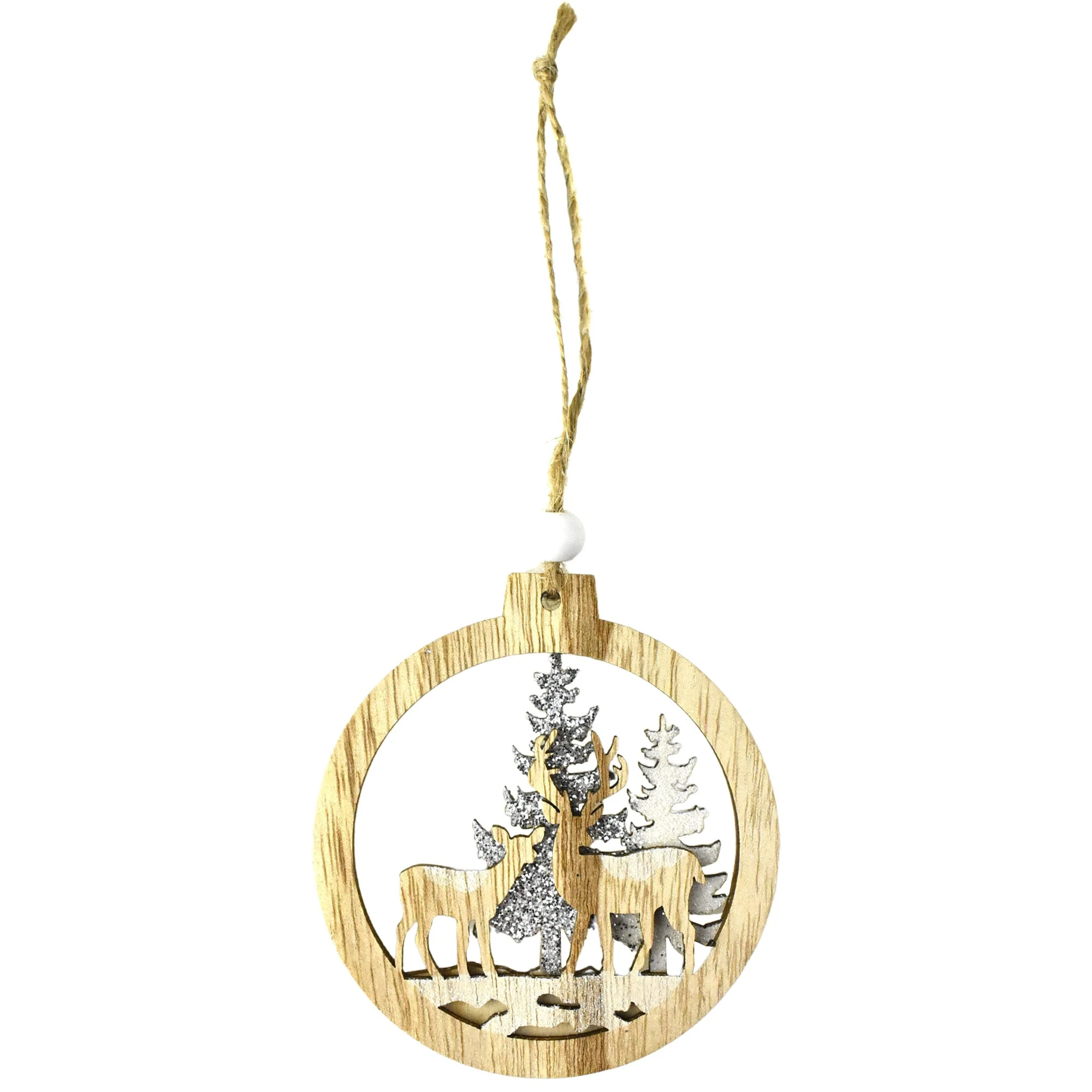 Glittered Reindeer Wooden Cut-Out Christmas Ornaments, 3-1/2-Inch, 3-Piece - Image 3