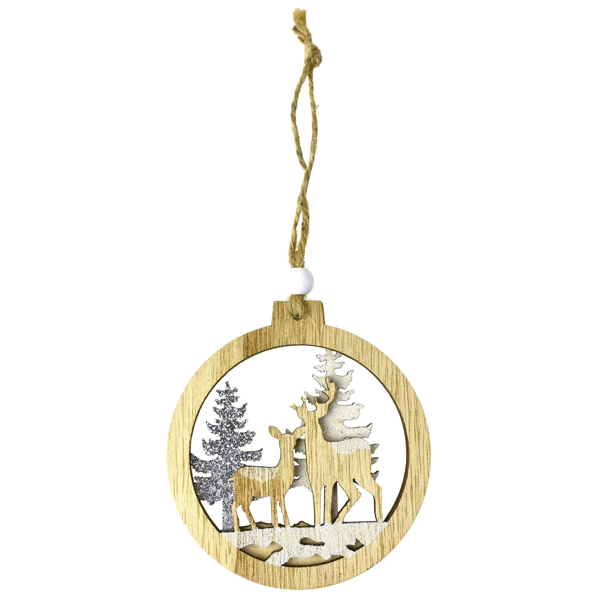 Glittered Reindeer Wooden Cut-Out Christmas Ornaments, 3-1/2-Inch, 3-Piece - Image 4