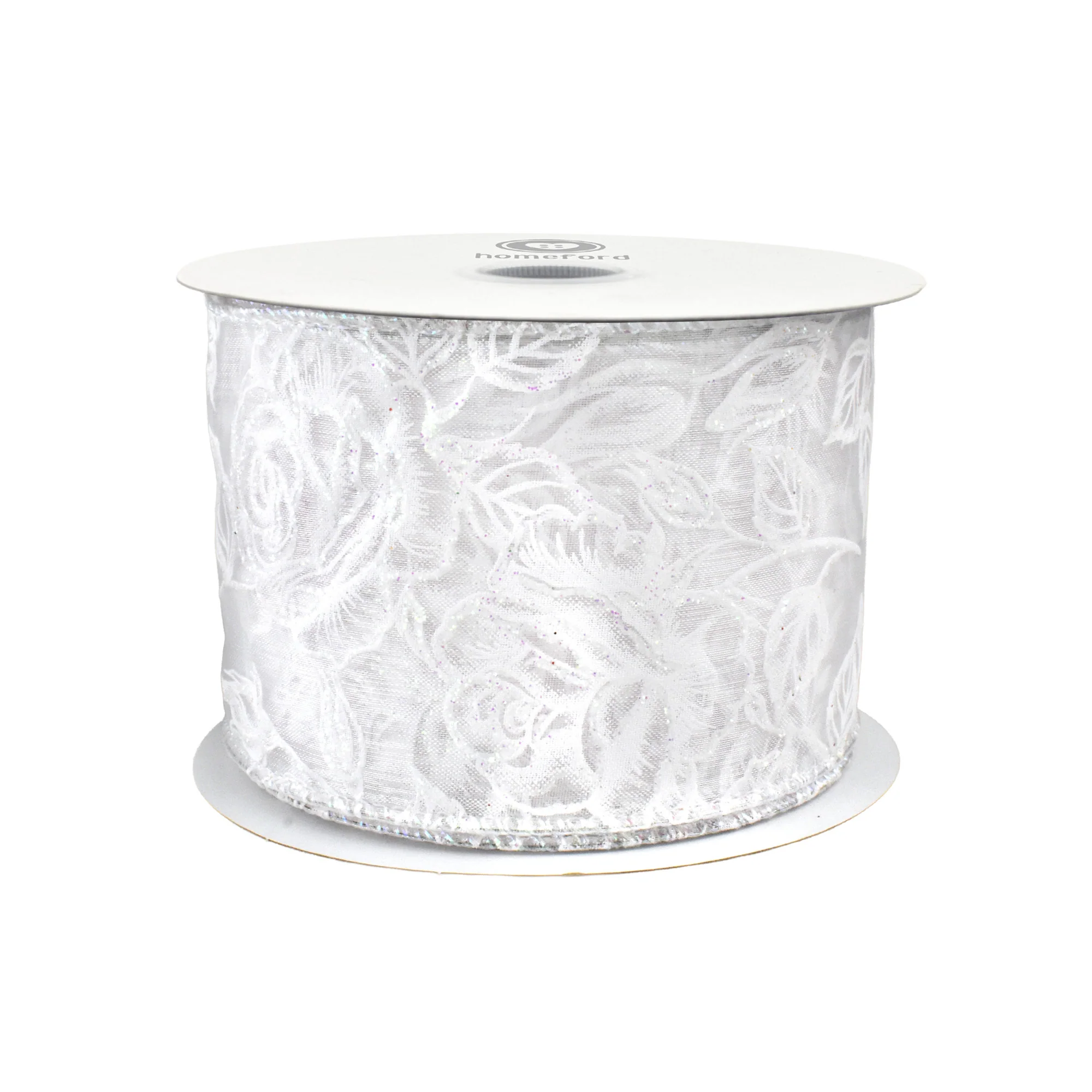 Glittered Roses Sheer Organza Wired Ribbon, 10-yard - Image 3