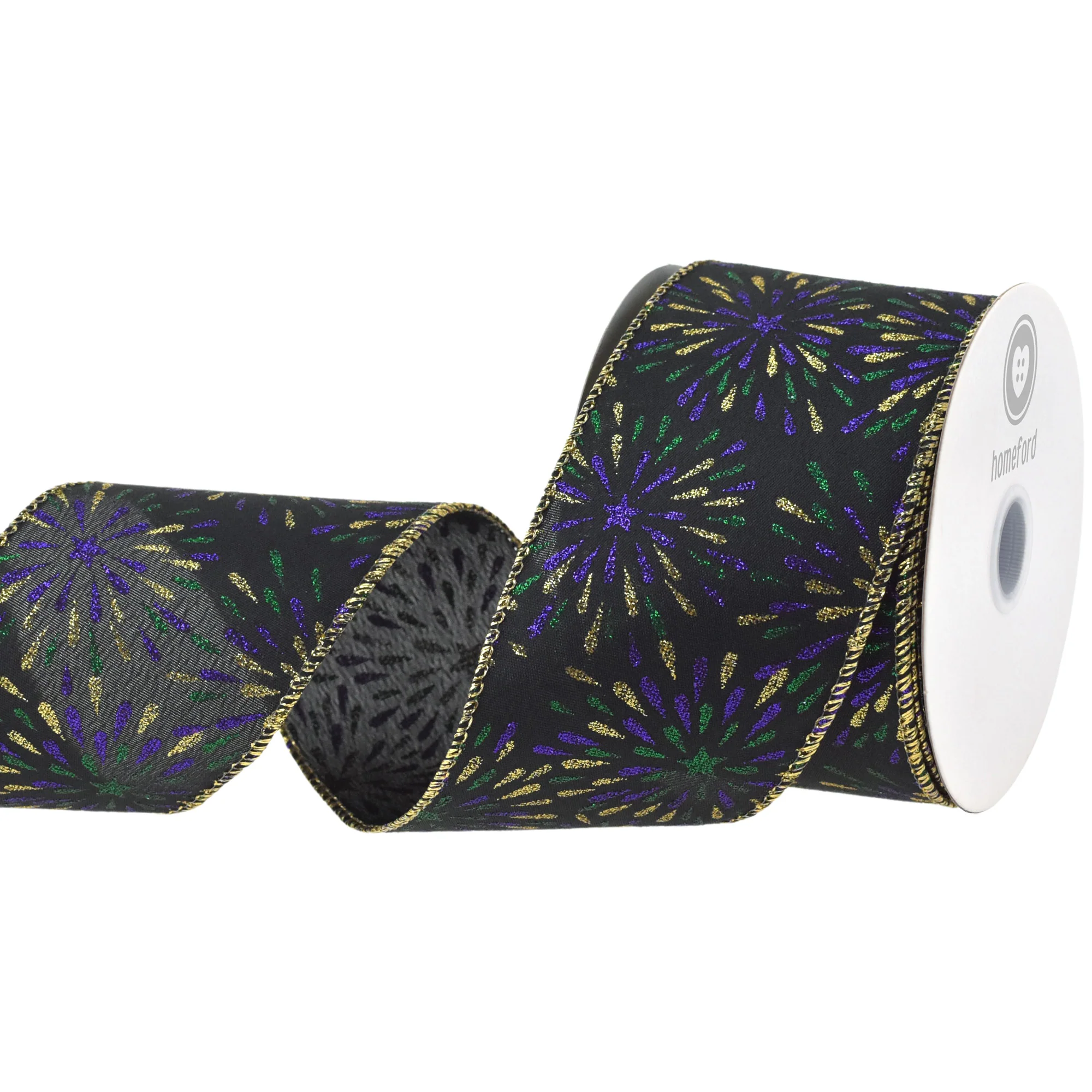 Glittered Star Fireworks Satin Wired Ribbon, 2-1/2-inch, 10-yard - Image 2