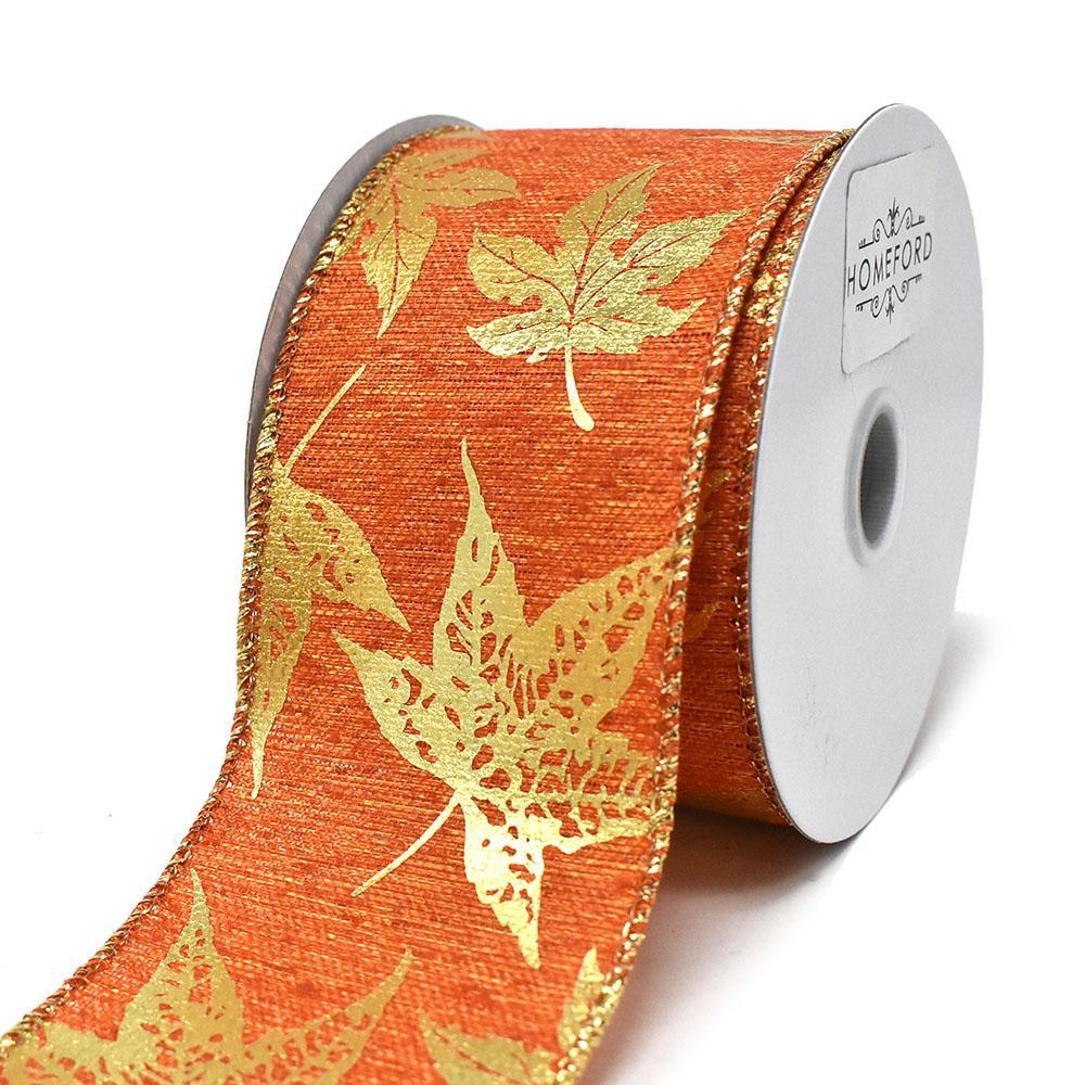 Gold Accent Leaves Wired Autumn Fall Ribbon, 2-1/2-Inch, 10-Yard - Image 3