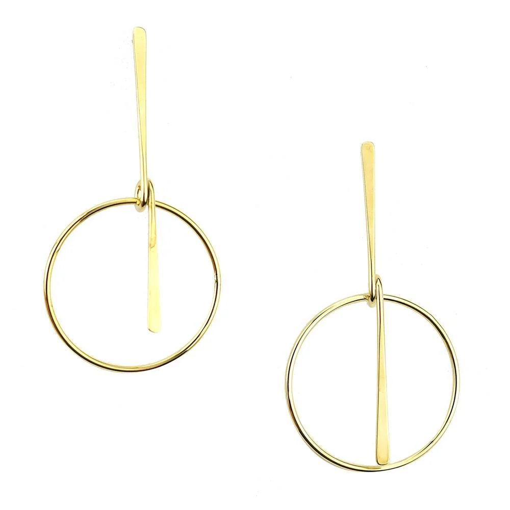 Gold Minimalist Bar Hoop Drop Earrings, 3-Inch