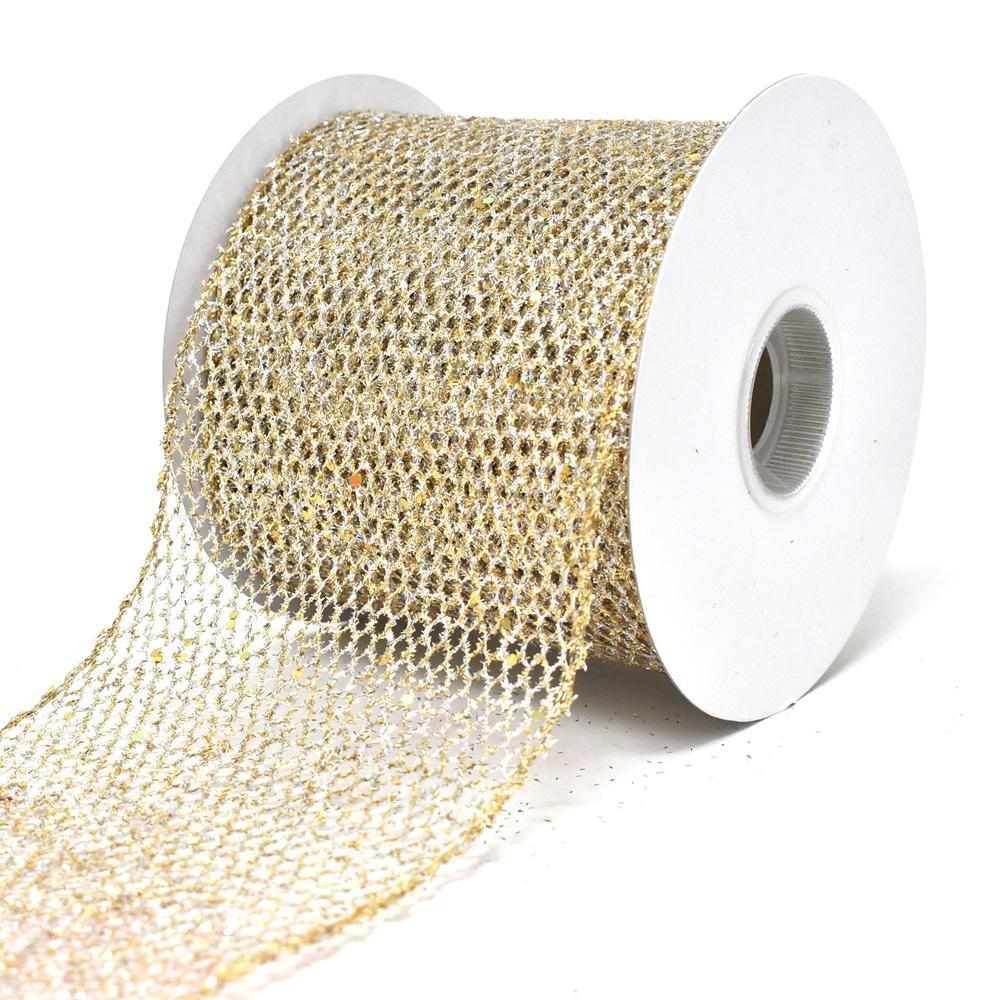 Grand Net Glitter Wired Edge Christmas Ribbon, 4-Inch, 10-Yard - Image 3