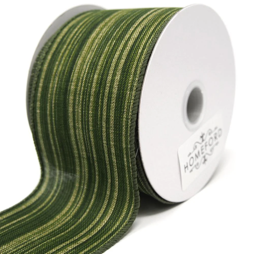 Green Leaf Stripes Woven Wired Ribbon, 10 Yards - Image 4