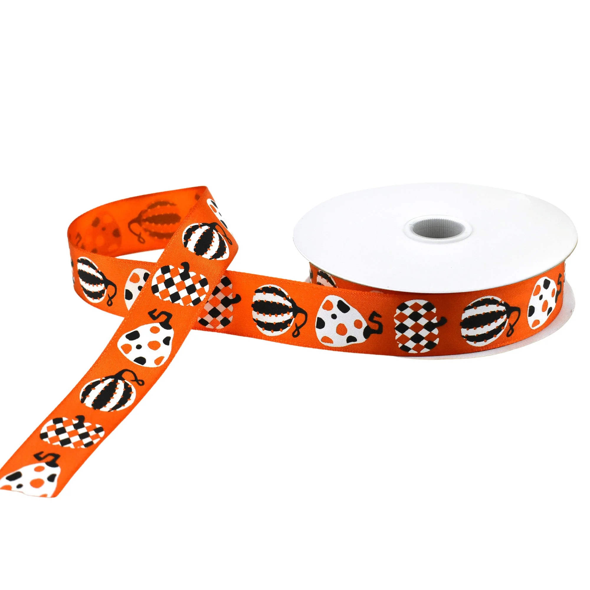 Halloween Argyle Pumpkins Satin Ribbon, 7/8-Inch, 10-Yard - Orange - Image 3