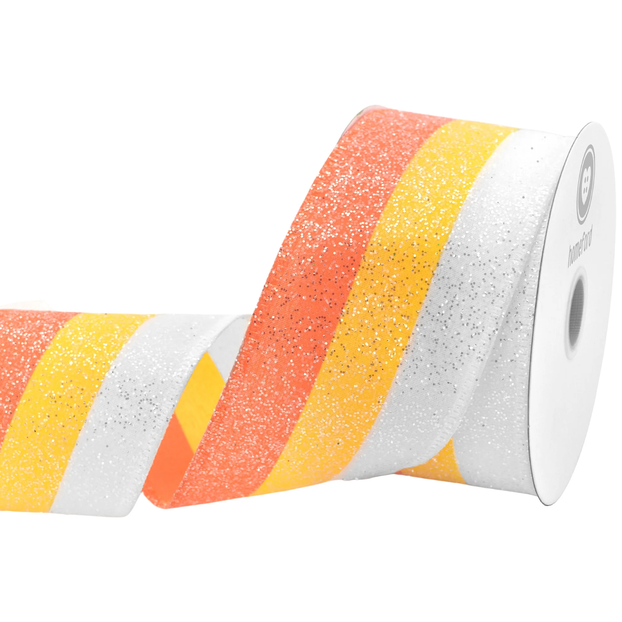 Halloween Glittered Candy Corn Stripes Wired Ribbon, 10-yard - Image 2