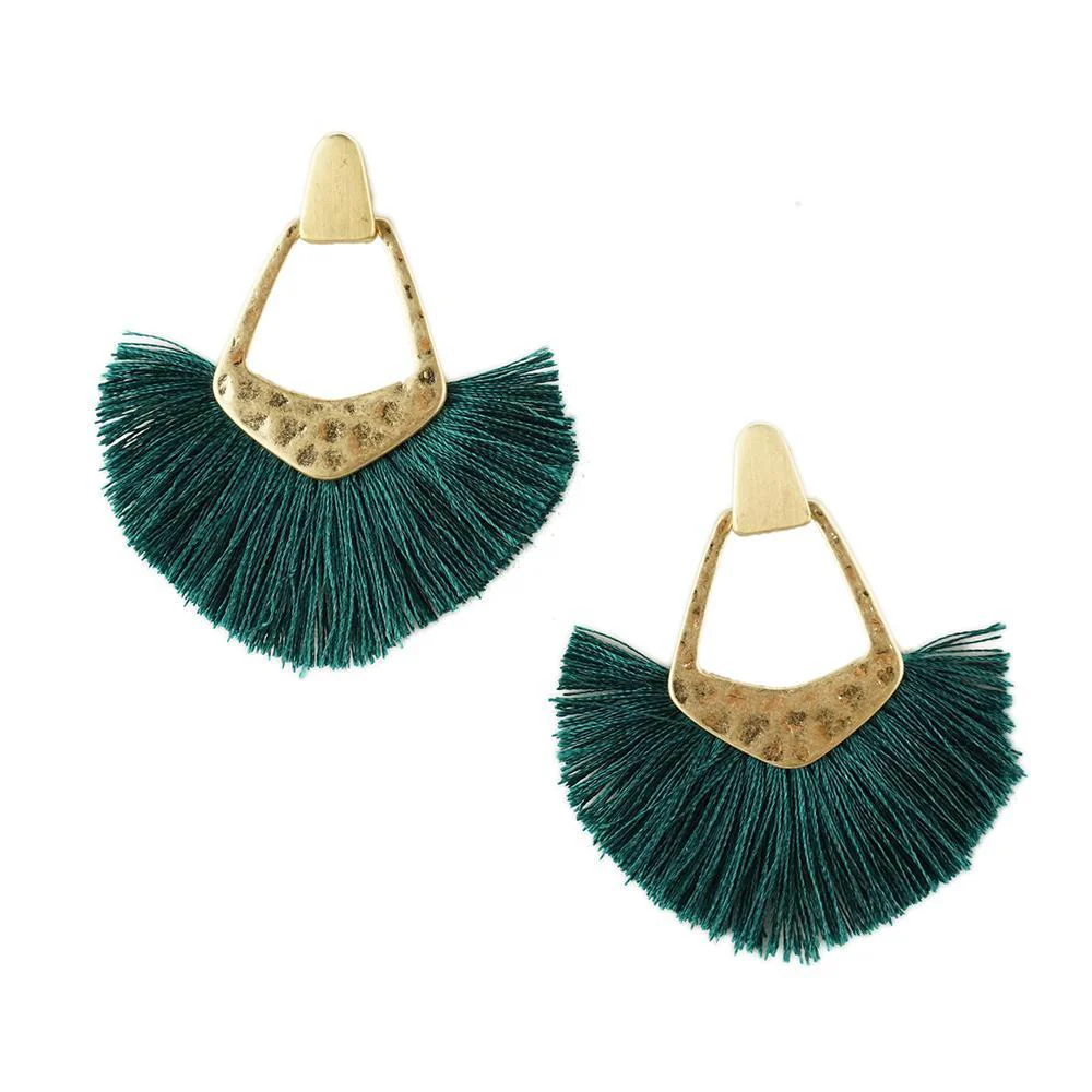 Hammered Metal Fan Tassel Drop Earrings, 2-1/2-Inch - Image 7