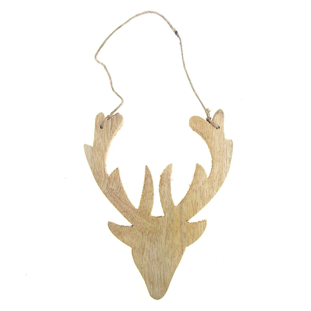 Hanging Distressed Reindeer Head Wooden Christmas Ornament, 5-1/2-Inch - Image 2