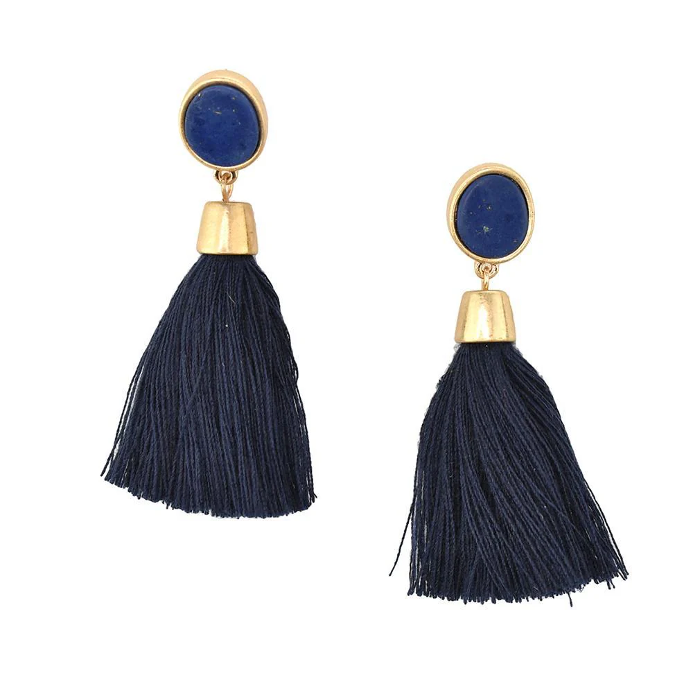 Hanging Tassel with Stone Post Earrings, 2-1/4-Inch - Image 6