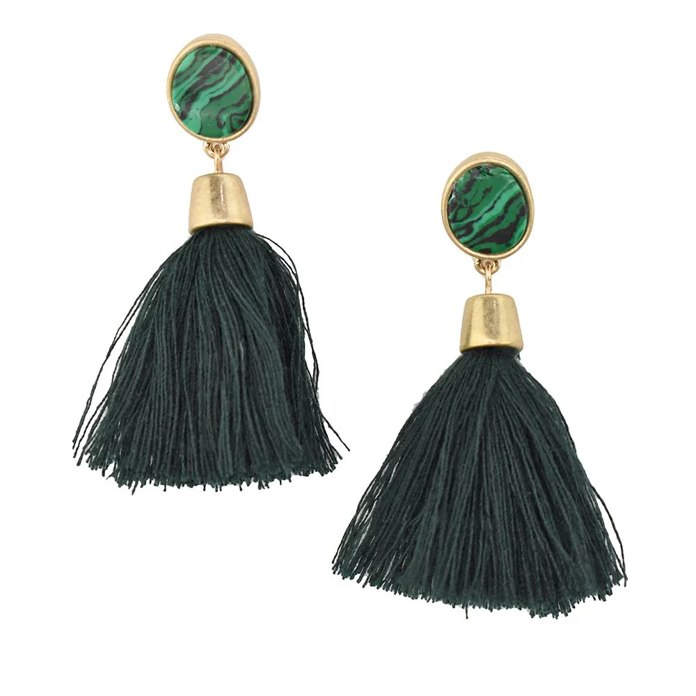 Hanging Tassel with Stone Post Earrings, 2-1/4-Inch - Image 8