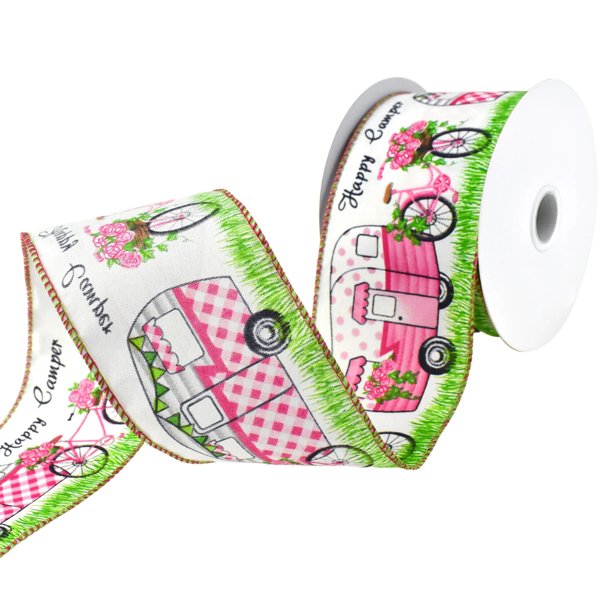 Happy Campers and Garden Bicycles Wired Ribbon, 2-1/2-inch, 10-yard - Image 3