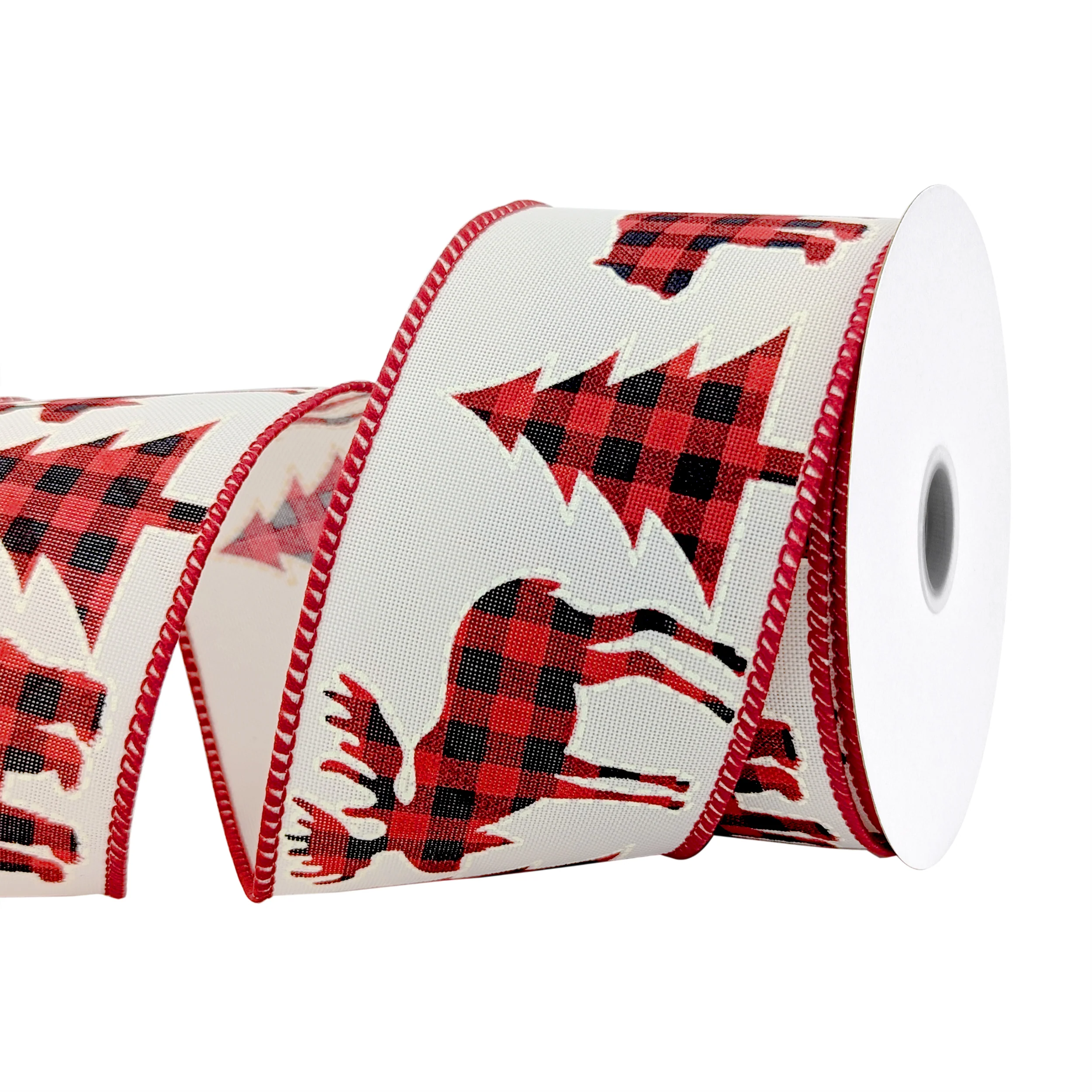 Holiday Cut Outs in Buffalo Plaid Wired Christmas Ribbon, 2-1/2-Inch, 10-Yard - Image 3