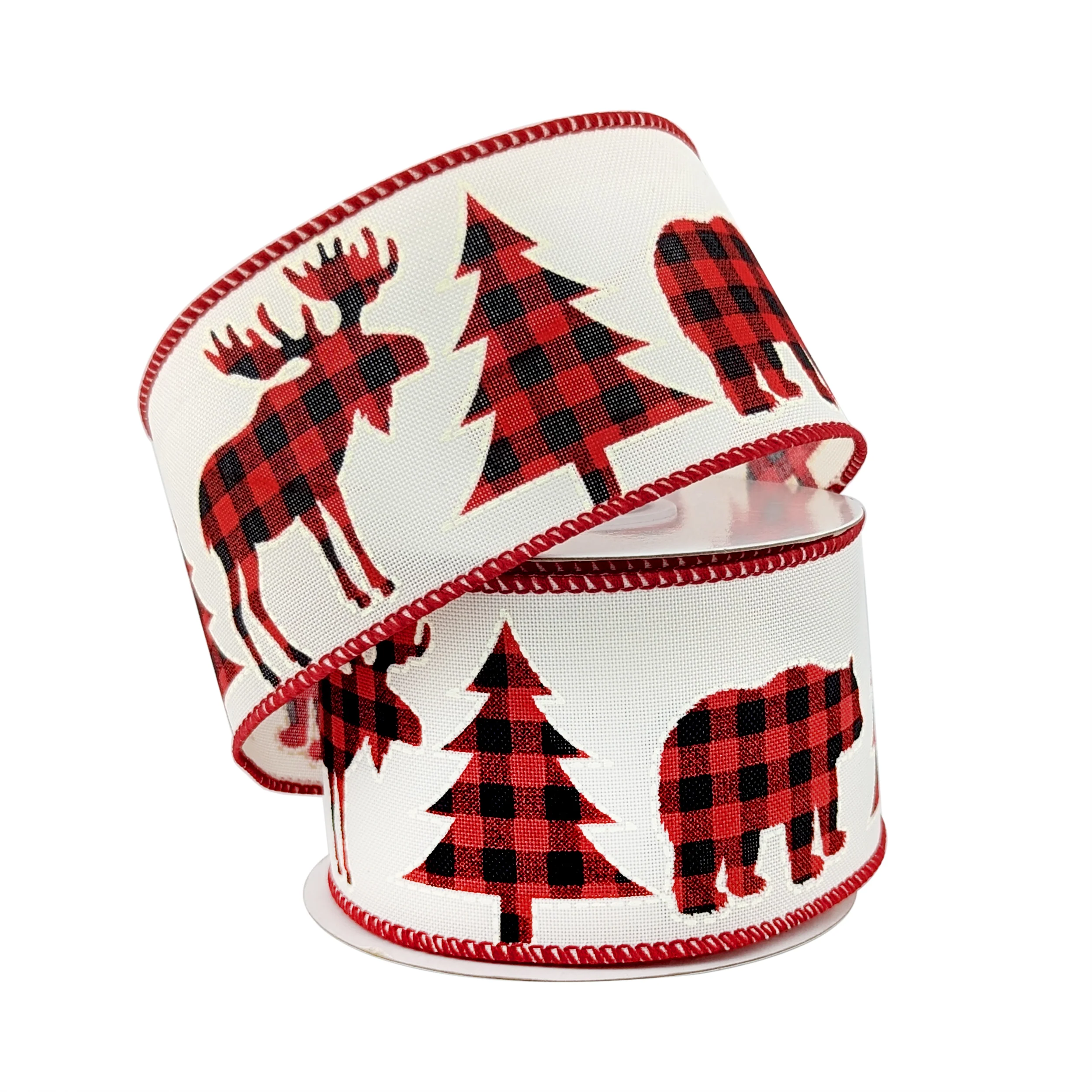 Holiday Cut Outs in Buffalo Plaid Wired Christmas Ribbon, 2-1/2-Inch, 10-Yard - Image 4