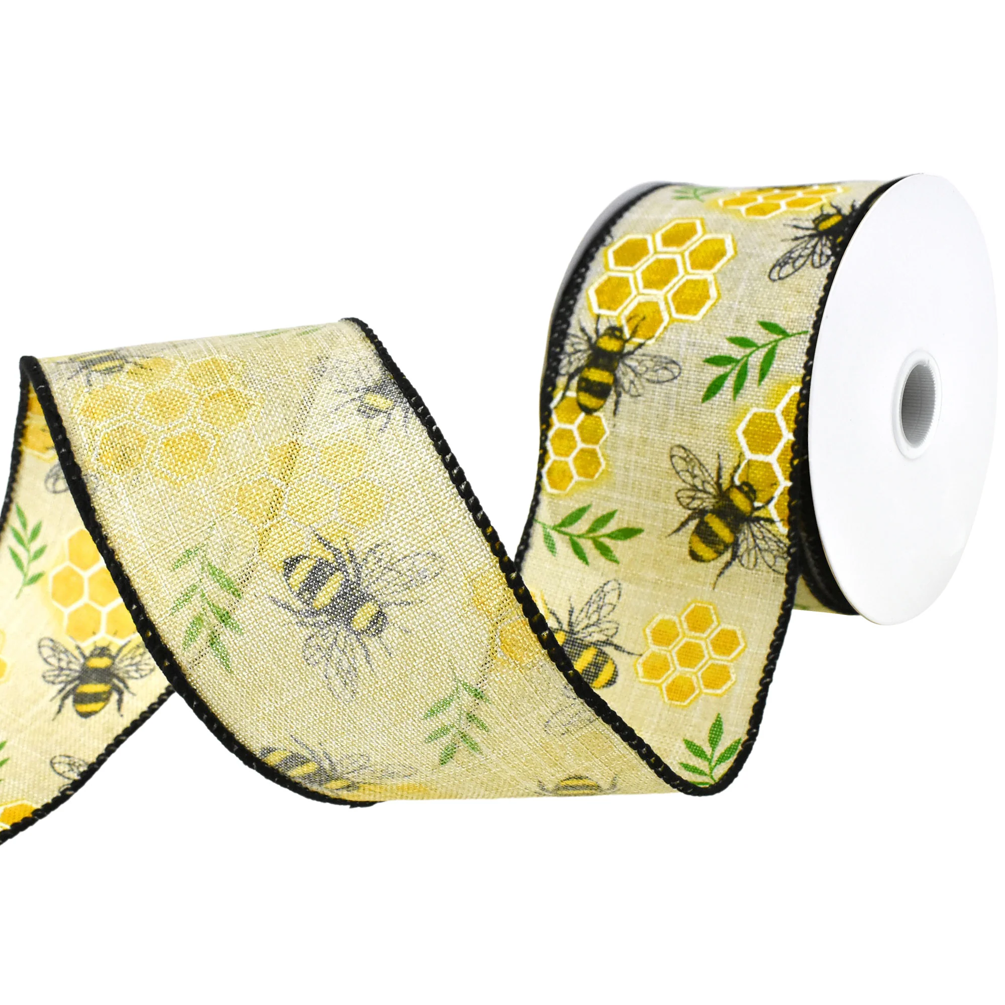 Honeycomb Bee Faux Linen Wired Ribbon, 2-1/2-inch, 10-yard - Image 3