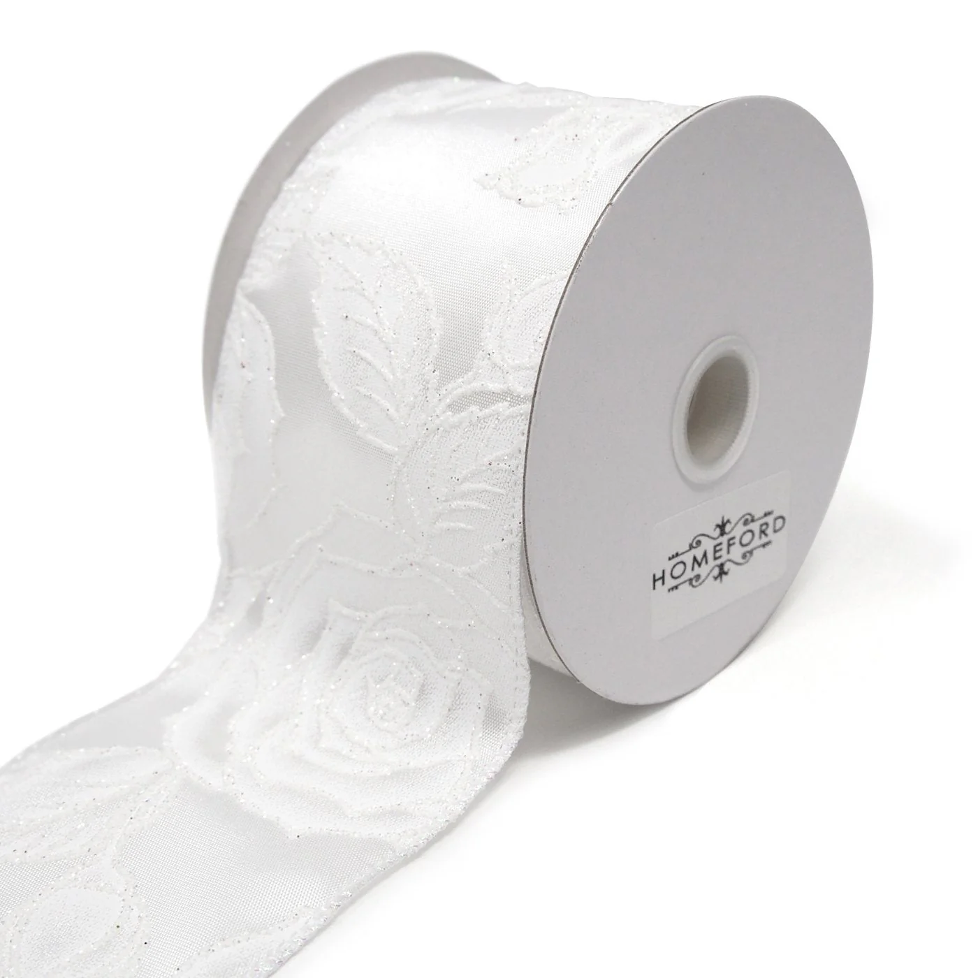 Iridescent White Roses Glitter Ribbon, 2-1/2-Inch, 10-yard - Image 3