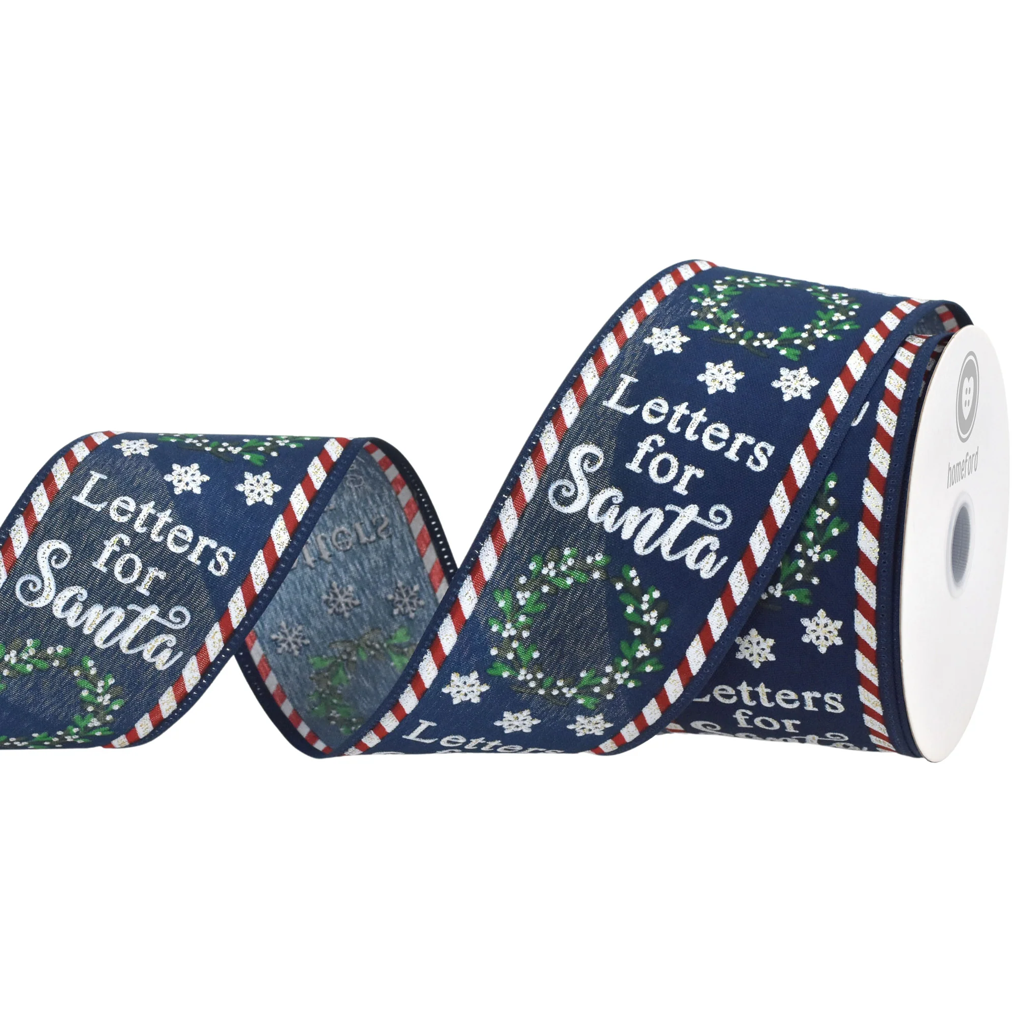 Letters to Santa Christmas Wreath Faux Linen Wired Ribbon, 2-1/2-inch, 10-yard - Image 2