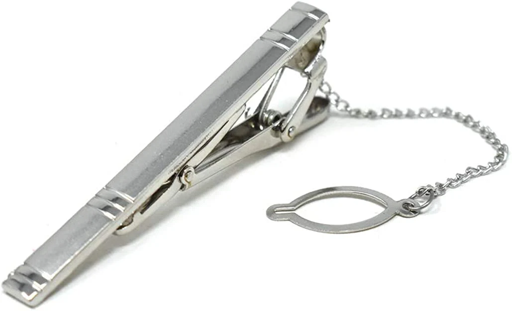 Mens Tie Bar Pinch Clip with Button Chain, 2.1-inch - Image 4