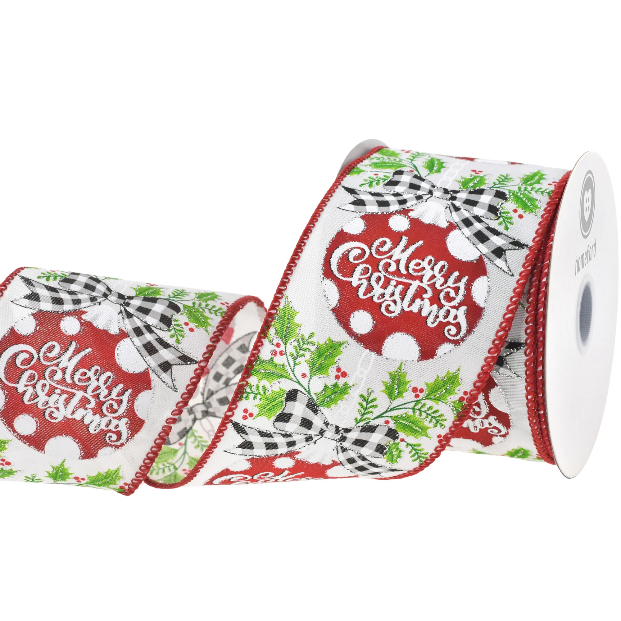 Merry Christmas Hanging Ornaments Satin Wired Ribbon, 2-1/2-inch, 10-yard - Image 2