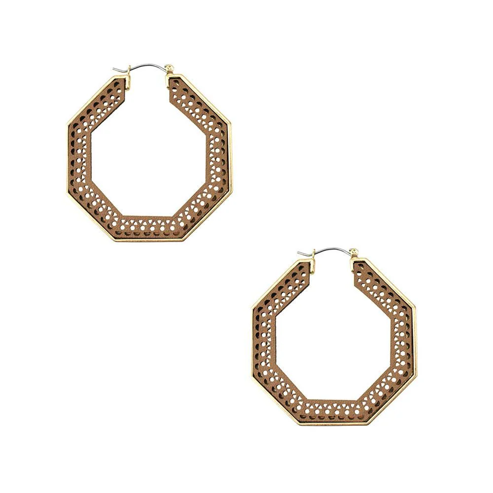 Metal Filigree Leather Hoop Earrings, 2-Inch - Image 3